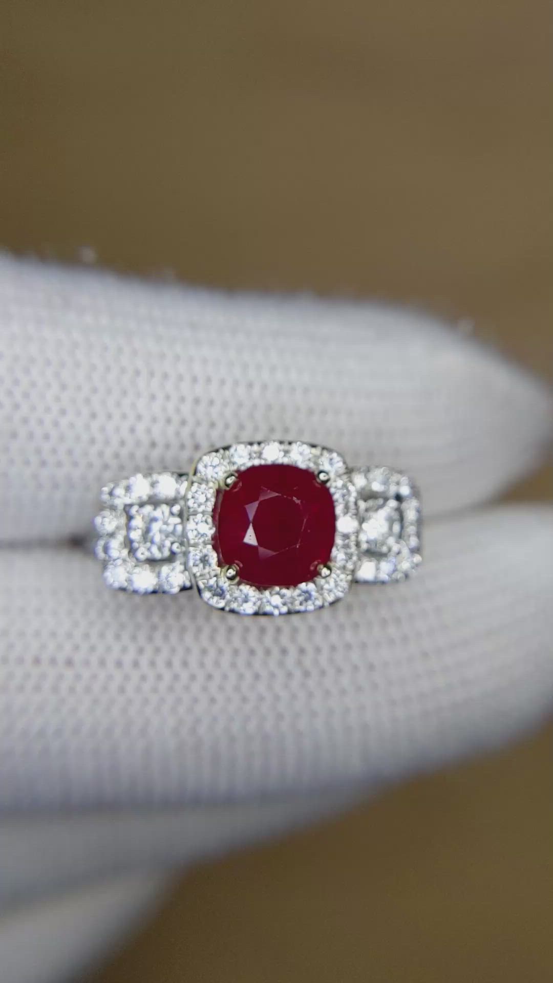 2.01 Ct. Ruby and Natural Diamond Pave Ring, 18K White & Yellow Size Video