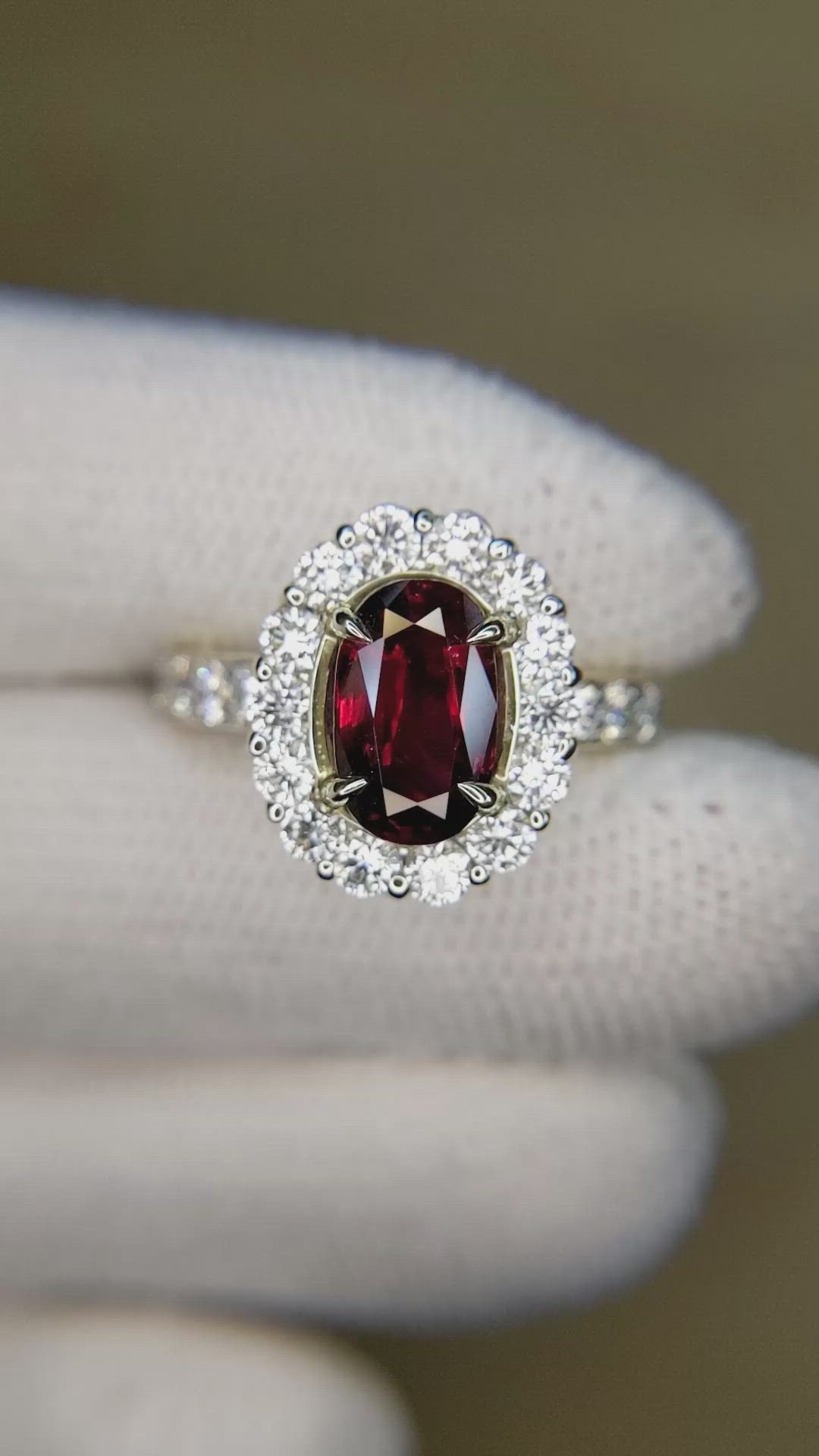 2.39 Ct. Ruby and Natural Diamond Pave Ring, 18K White Gold Size Video