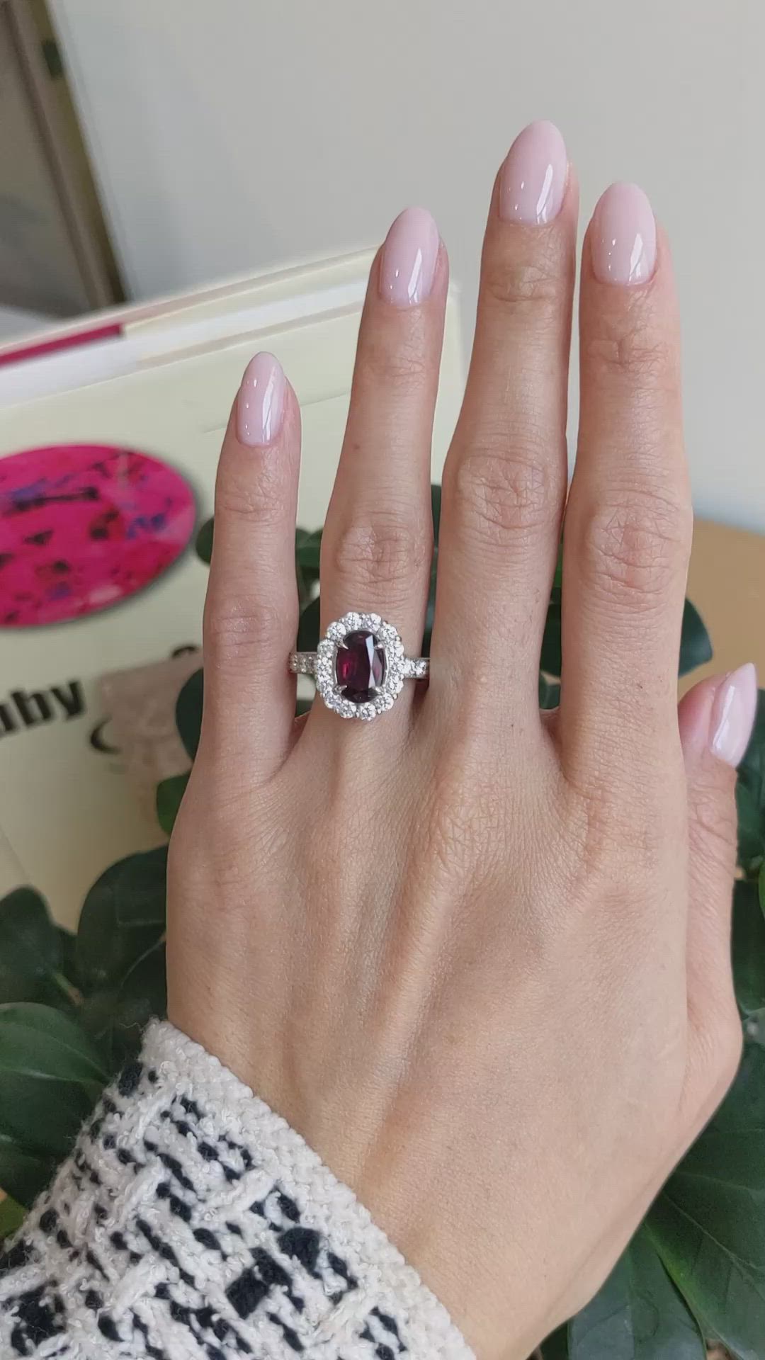 2.39 Ct. Ruby and Natural Diamond Pave Ring, 18K White Gold Size Video