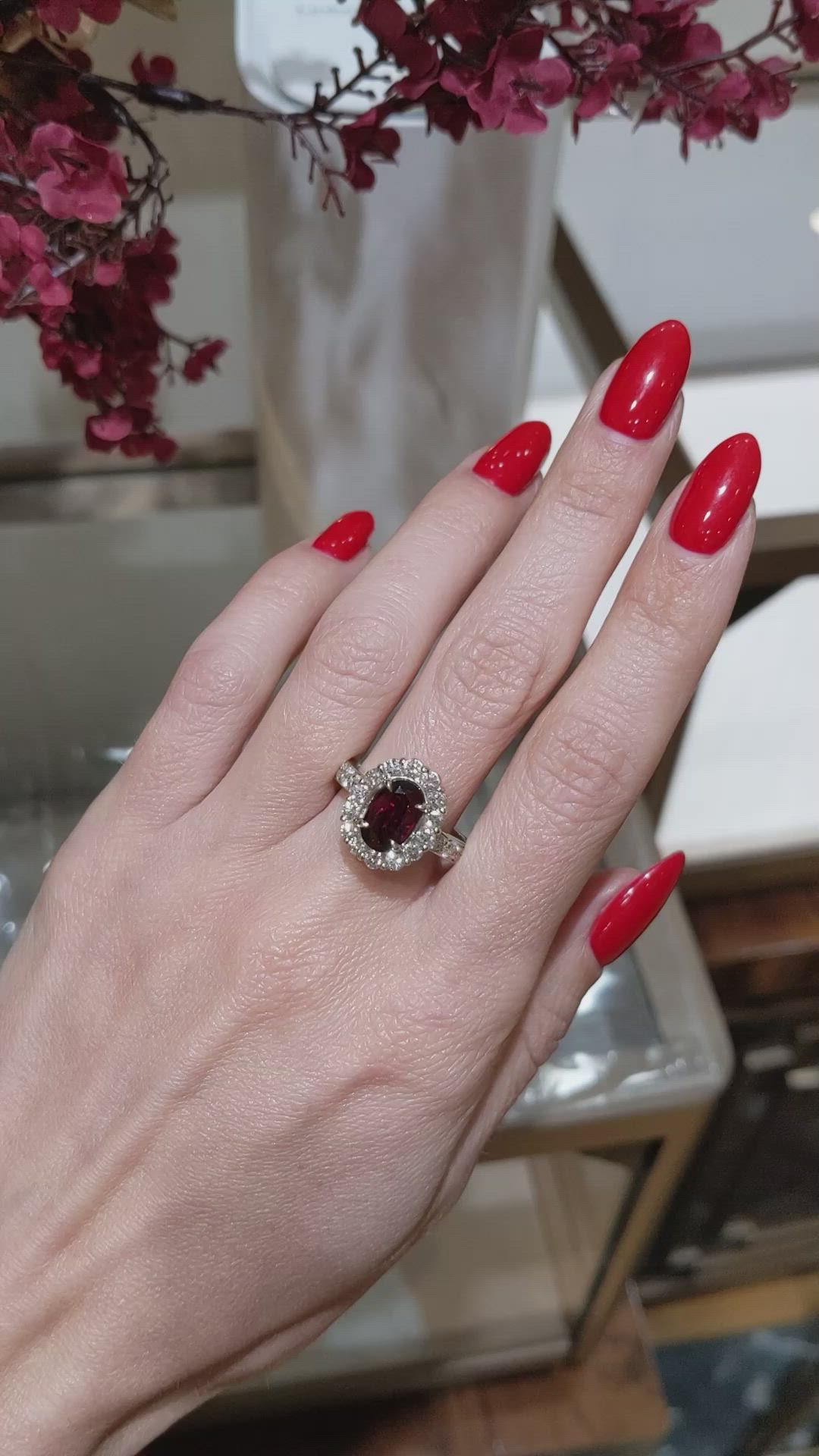 2.39 Ct. Ruby and Natural Diamond Pave Ring, 18K White Gold Size Video