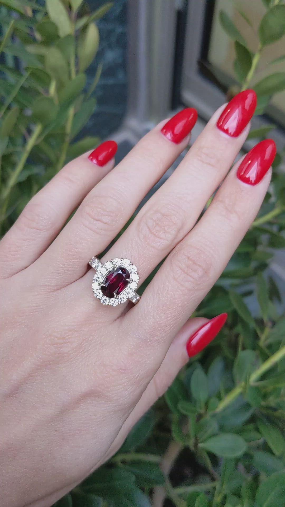 2.39 Ct. Ruby and Natural Diamond Pave Ring, 18K White Gold Size Video