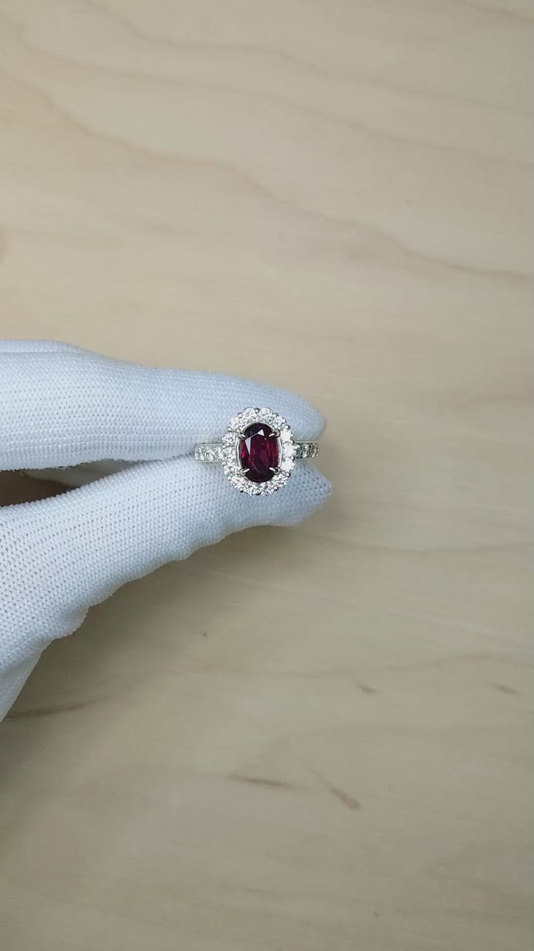 2.39 Ct. Ruby and Natural Diamond Pave Ring, 18K White Gold Size Video