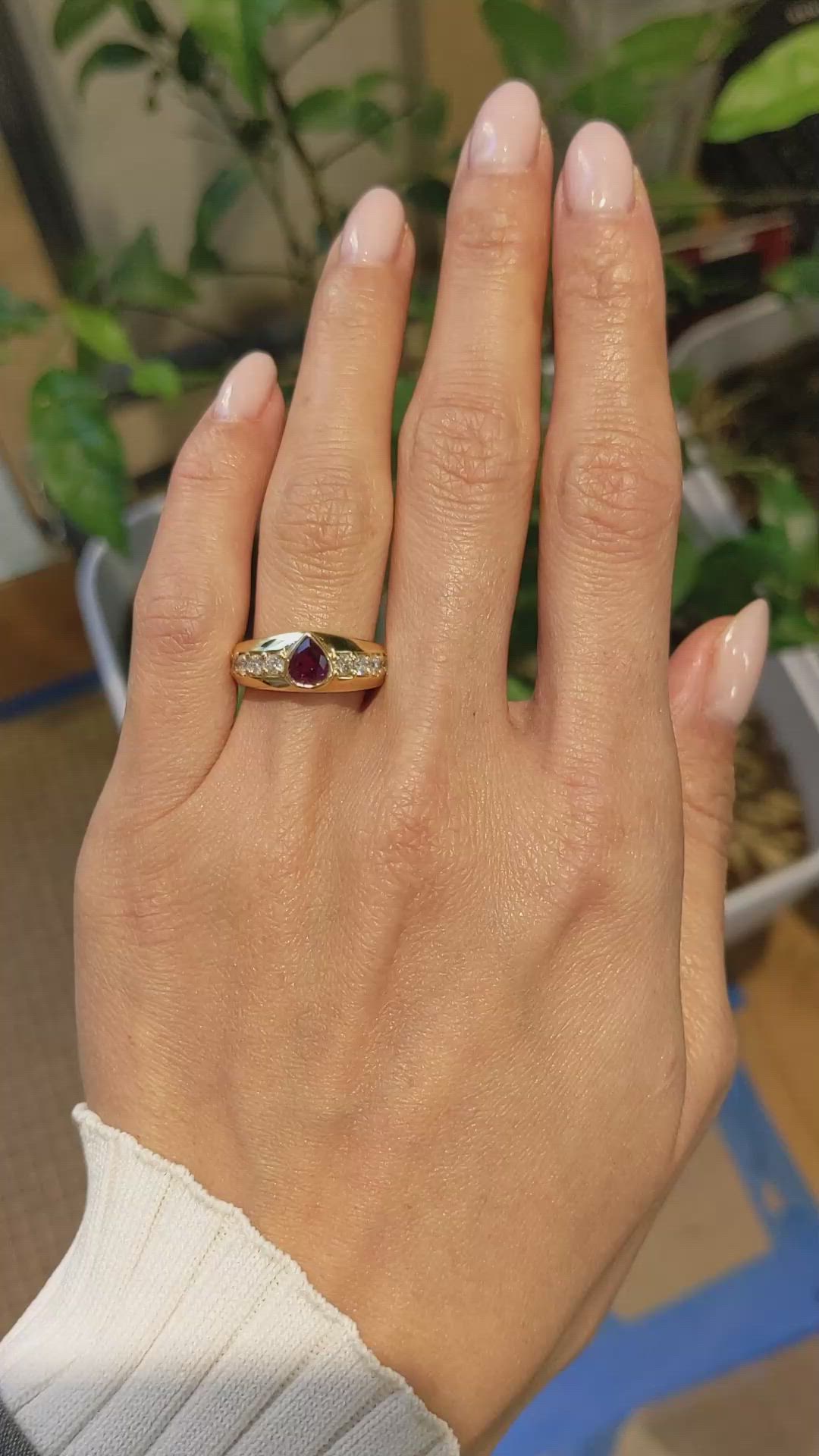 0.82 Ct. Ruby and Natural Diamond Pave Ring, 18K Yellow Gold Size Video