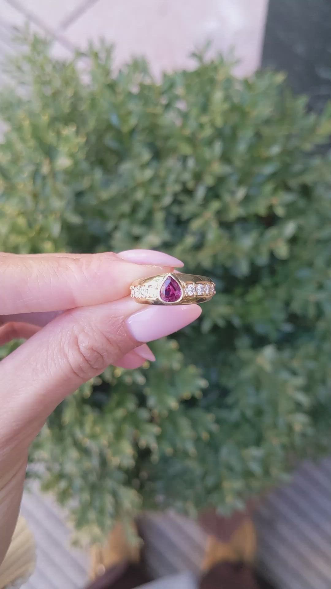 0.82 Ct. Ruby and Natural Diamond Pave Ring, 18K Yellow Gold Size Video