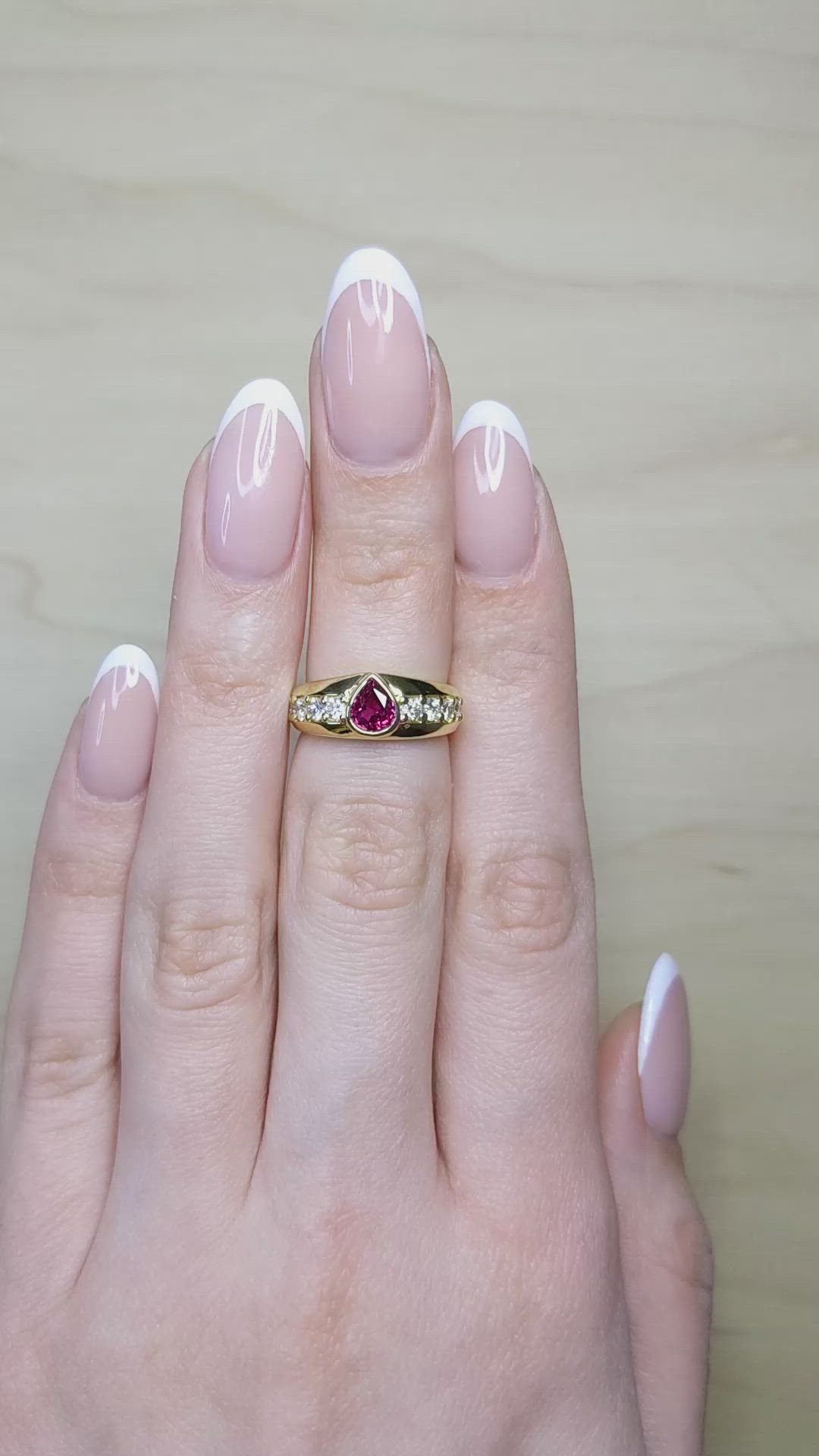 0.82 Ct. Ruby and Natural Diamond Pave Ring, 18K Yellow Gold Size Video