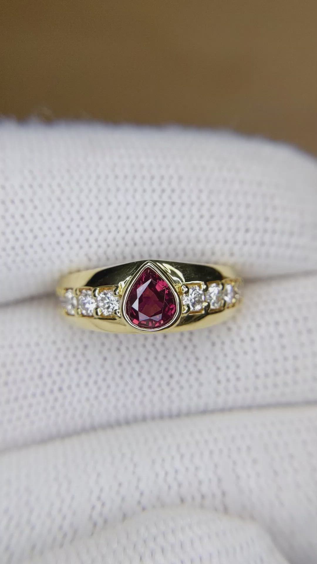 0.82 Ct. Ruby and Natural Diamond Pave Ring, 18K Yellow Gold Size Video