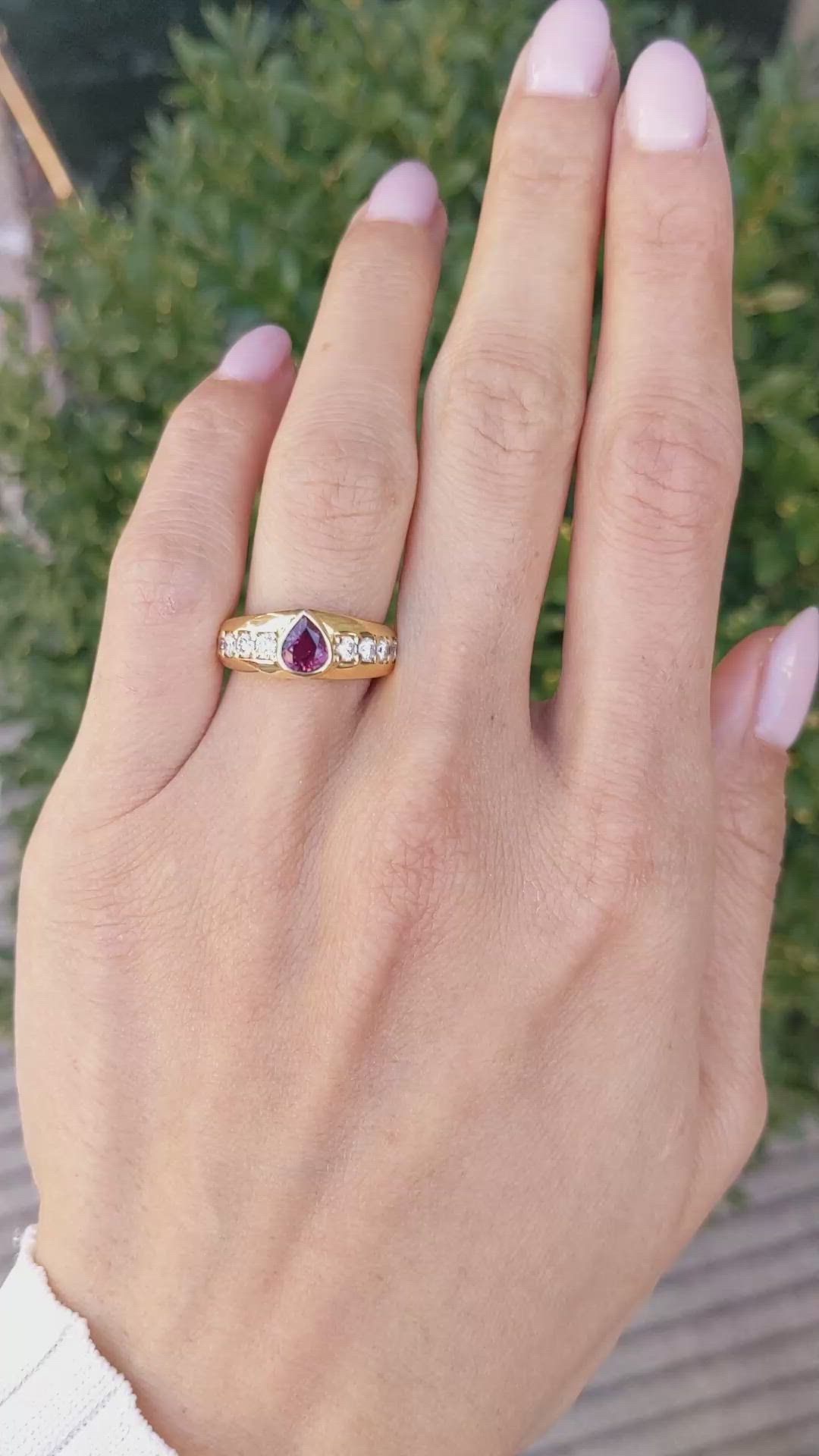 0.82 Ct. Ruby and Natural Diamond Pave Ring, 18K Yellow Gold Size Video