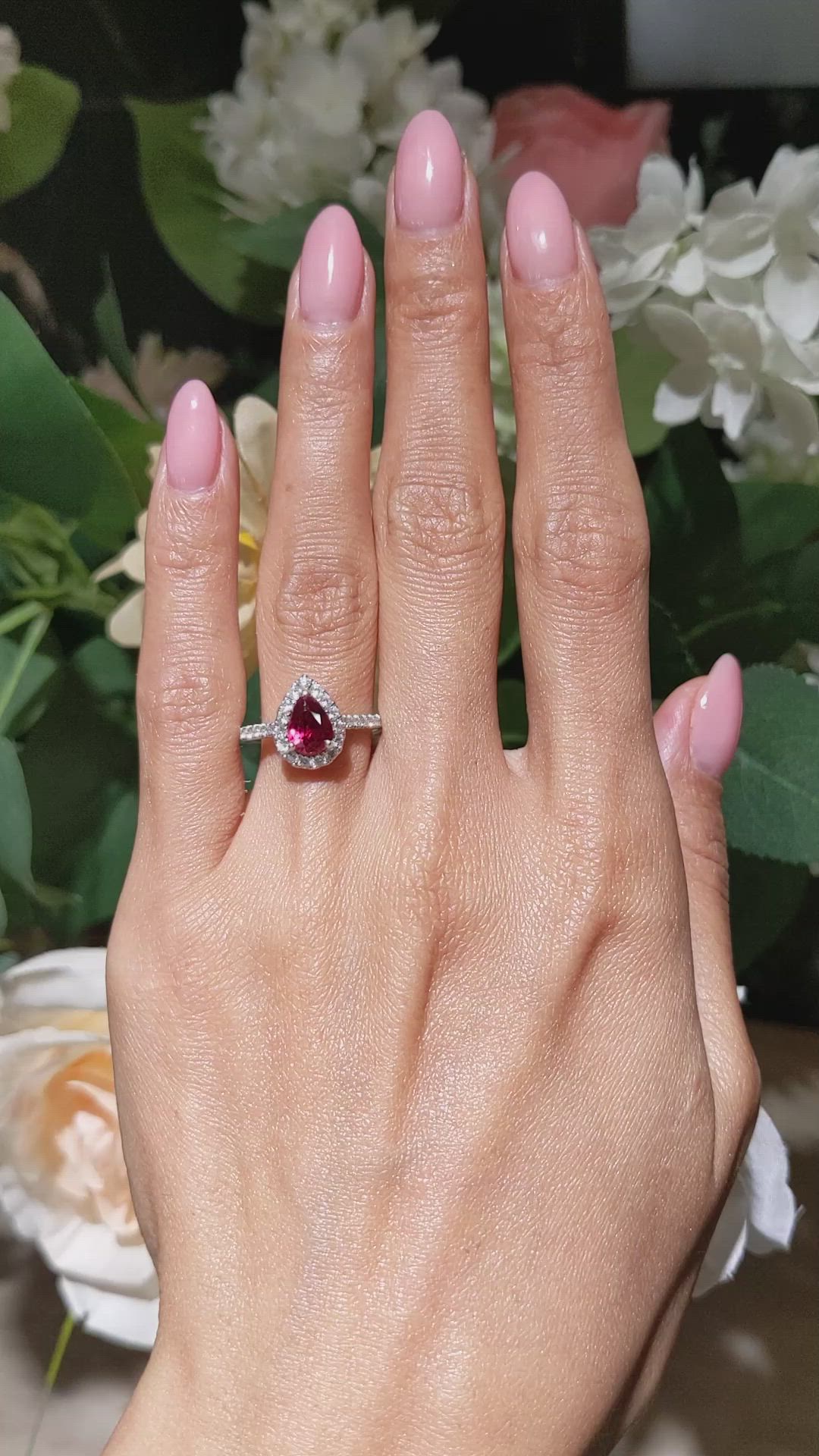 1.58 Ct. Ruby and Natural Diamond Pave Ring, 18K White Gold Size Video