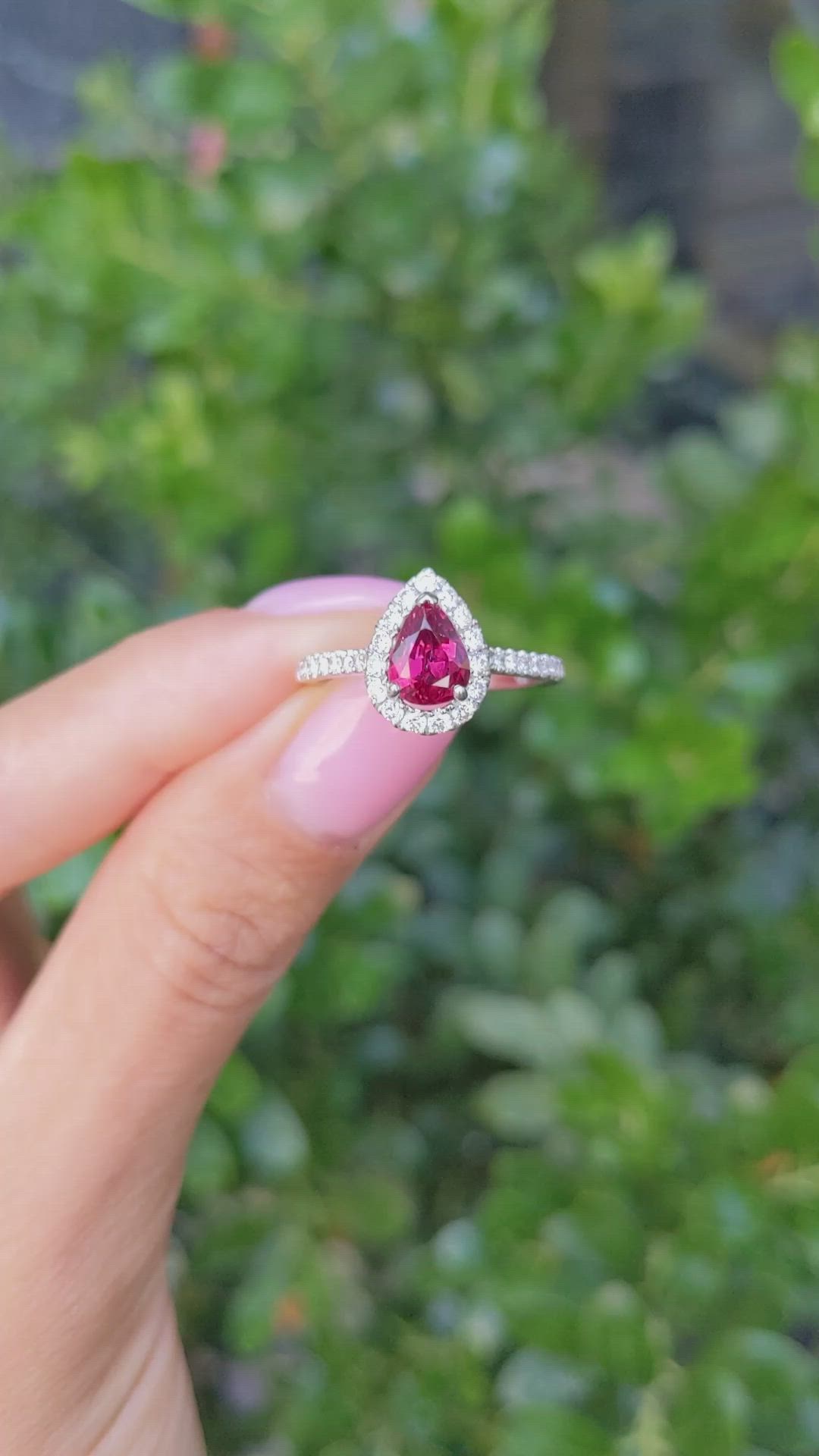 1.58 Ct. Ruby and Natural Diamond Pave Ring, 18K White Gold Size Video