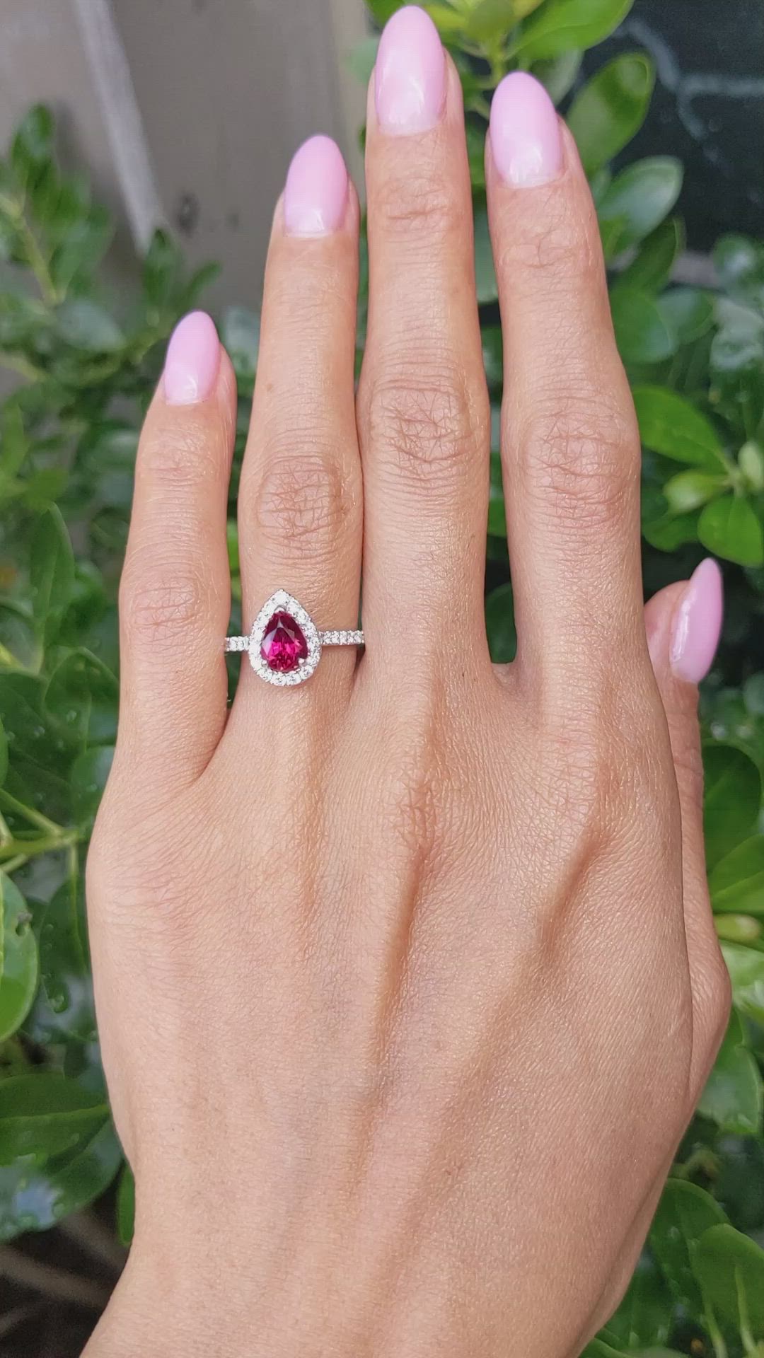 1.58 Ct. Ruby and Natural Diamond Pave Ring, 18K White Gold Size Video