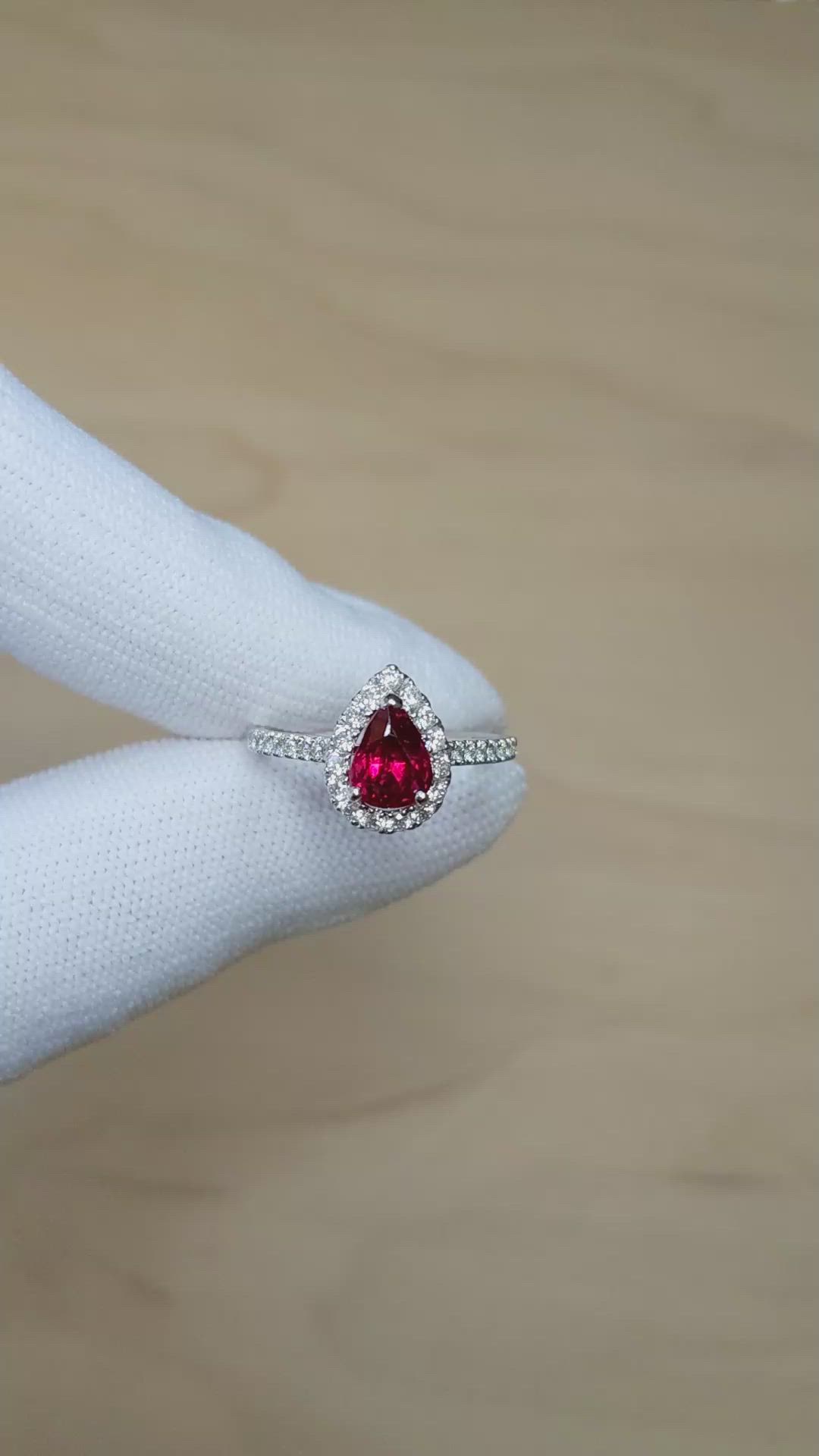 1.58 Ct. Ruby and Natural Diamond Pave Ring, 18K White Gold Size Video
