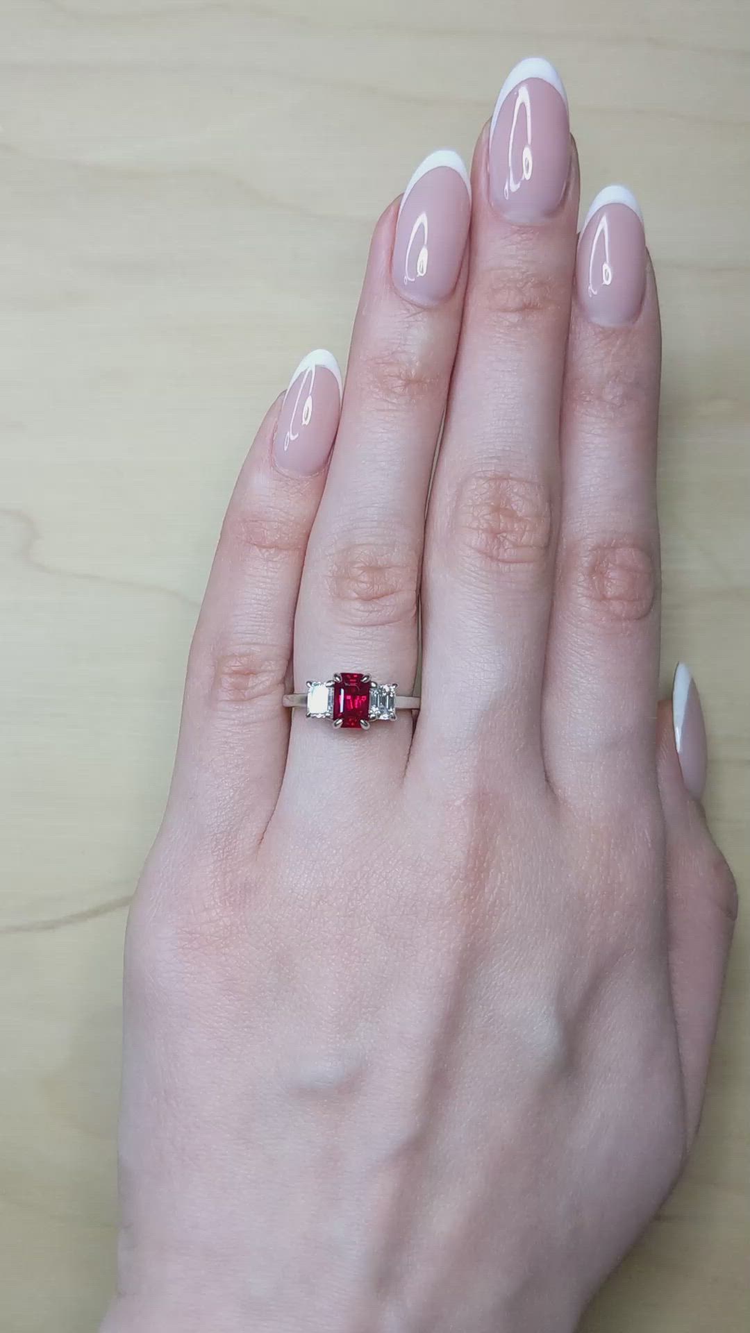 1.52 Ct. Ruby and Natural Diamond Three Stone Ring, Platinum 950 Size Video