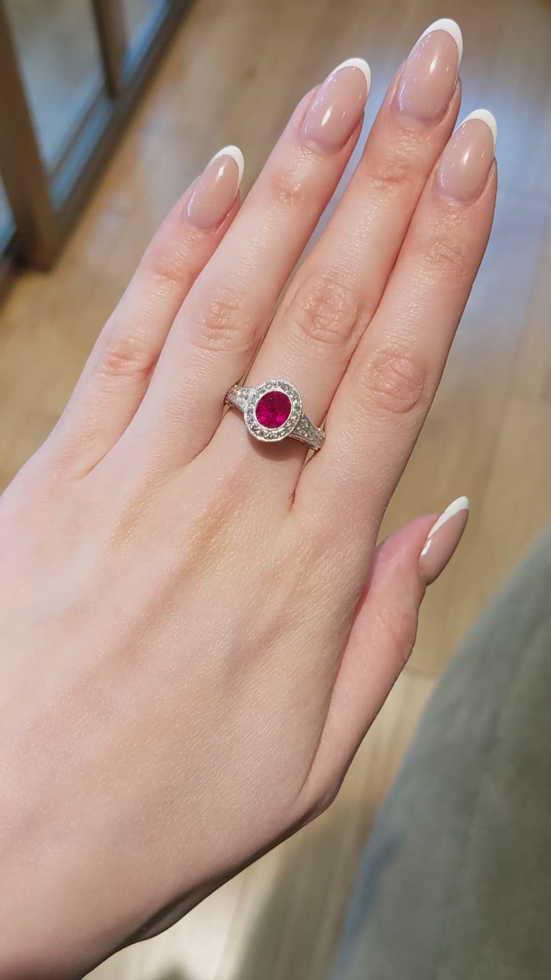 1.72 Ct. Ruby and Natural Diamond Pave Ring, 18K White Gold Size Video