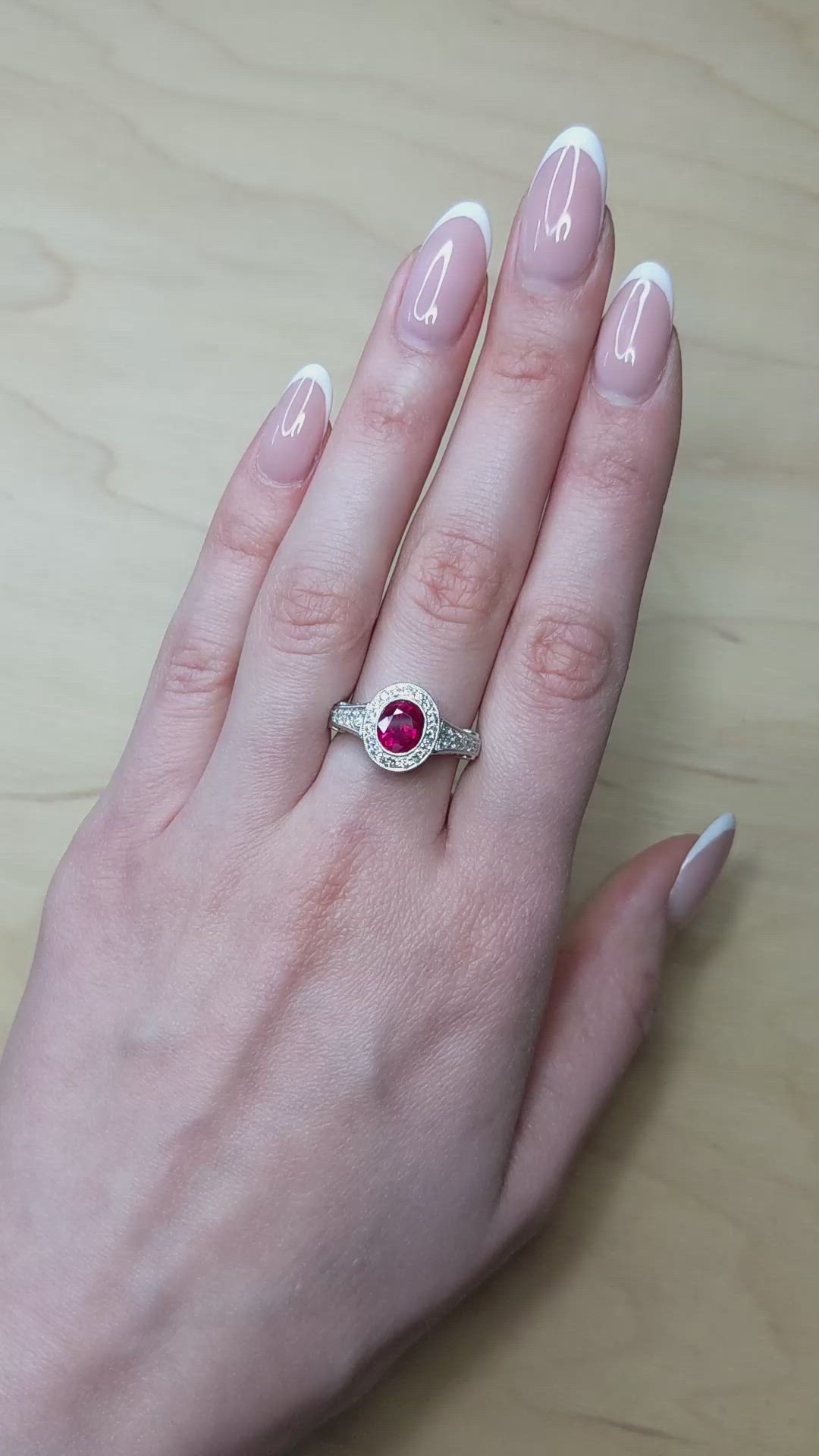 1.72 Ct. Ruby and Natural Diamond Pave Ring, 18K White Gold Size Video