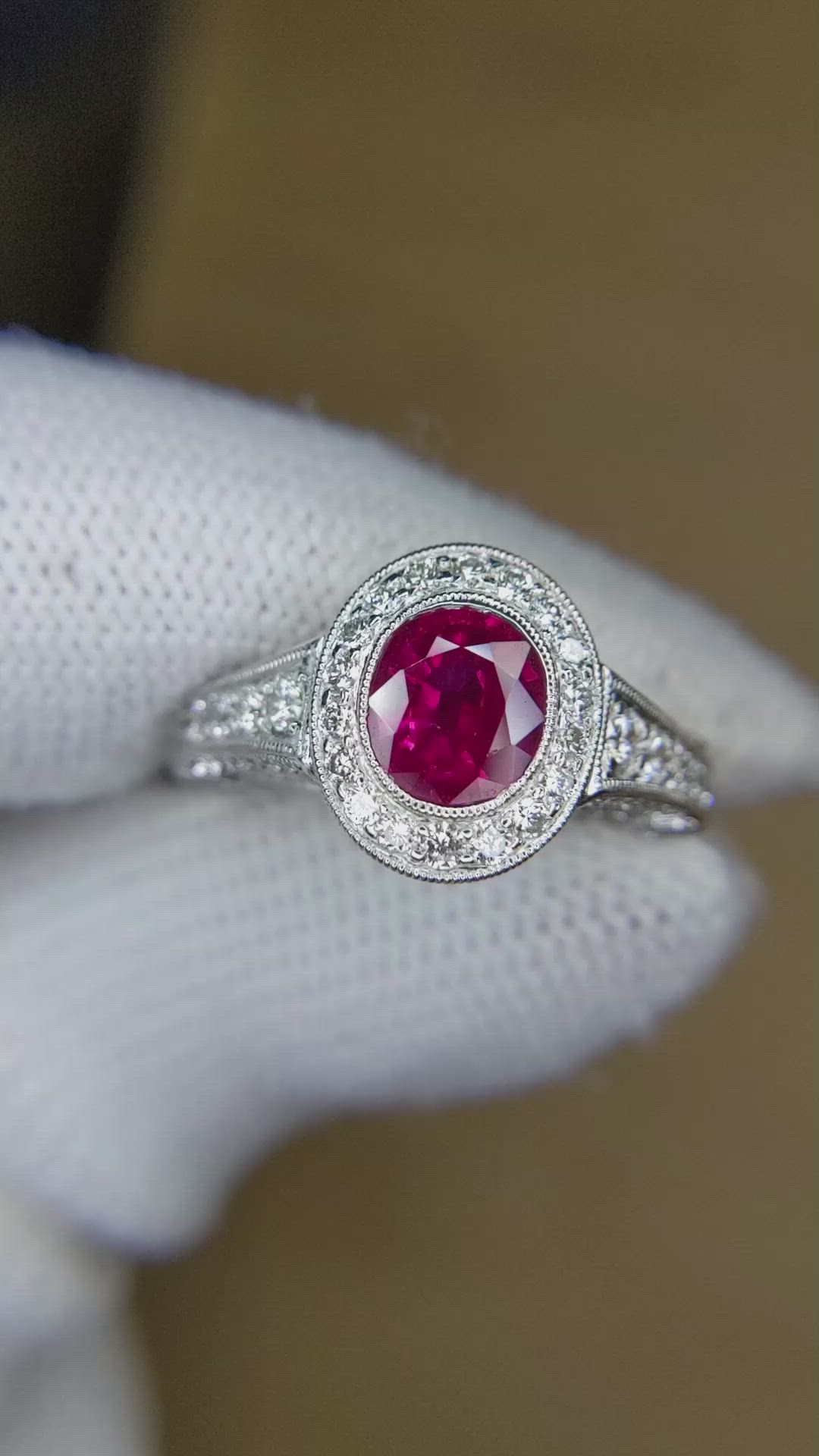1.72 Ct. Ruby and Natural Diamond Pave Ring, 18K White Gold Size Video