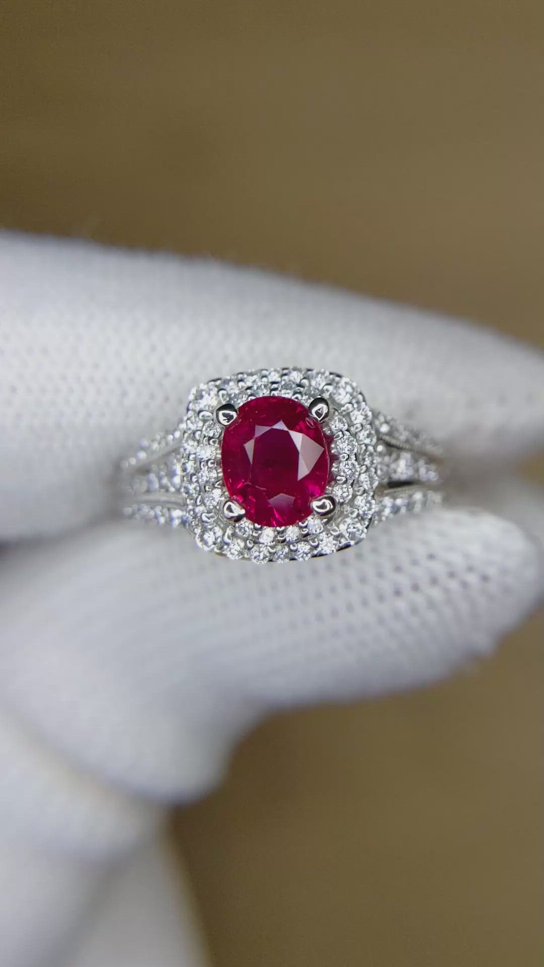 1.35 Ct. Ruby and Natural Diamond Pave Ring, 14K White Gold Size Video