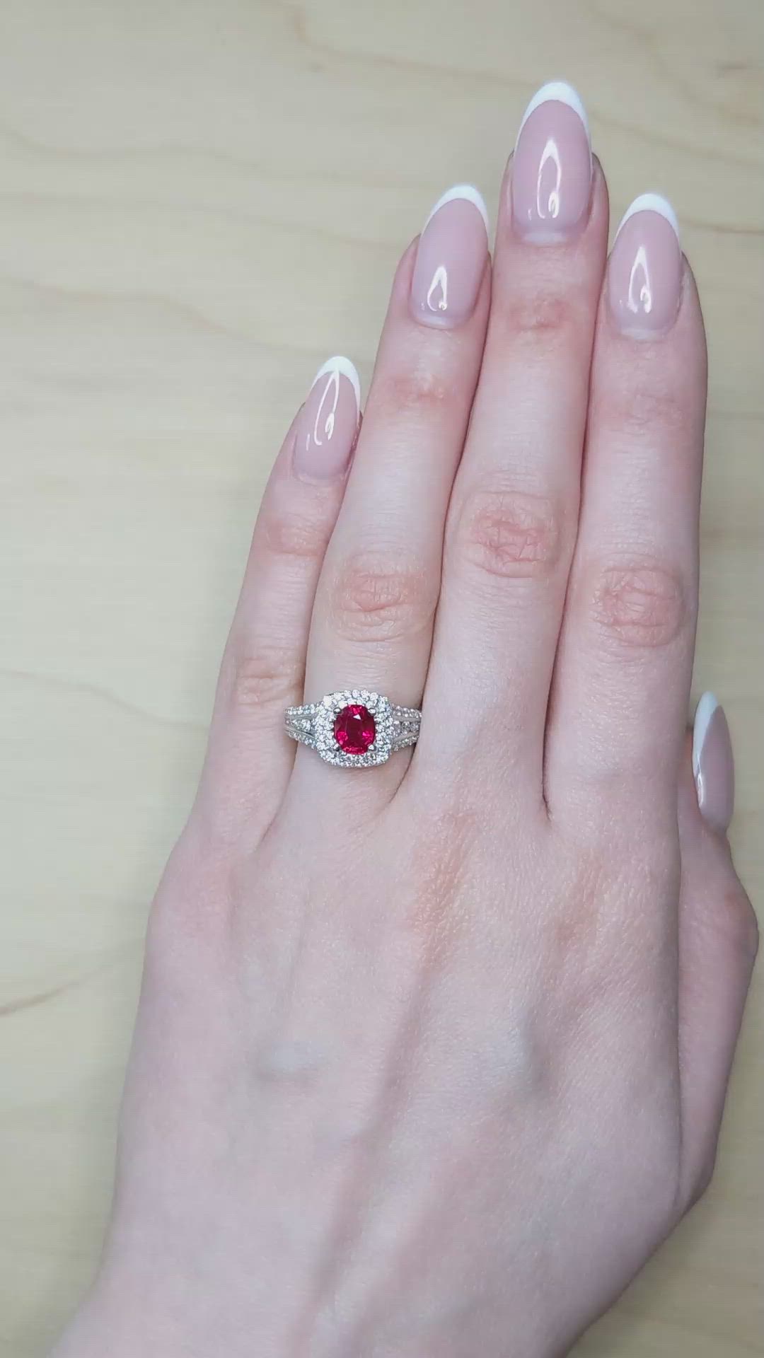 1.35 Ct. Ruby and Natural Diamond Pave Ring, 14K White Gold Size Video