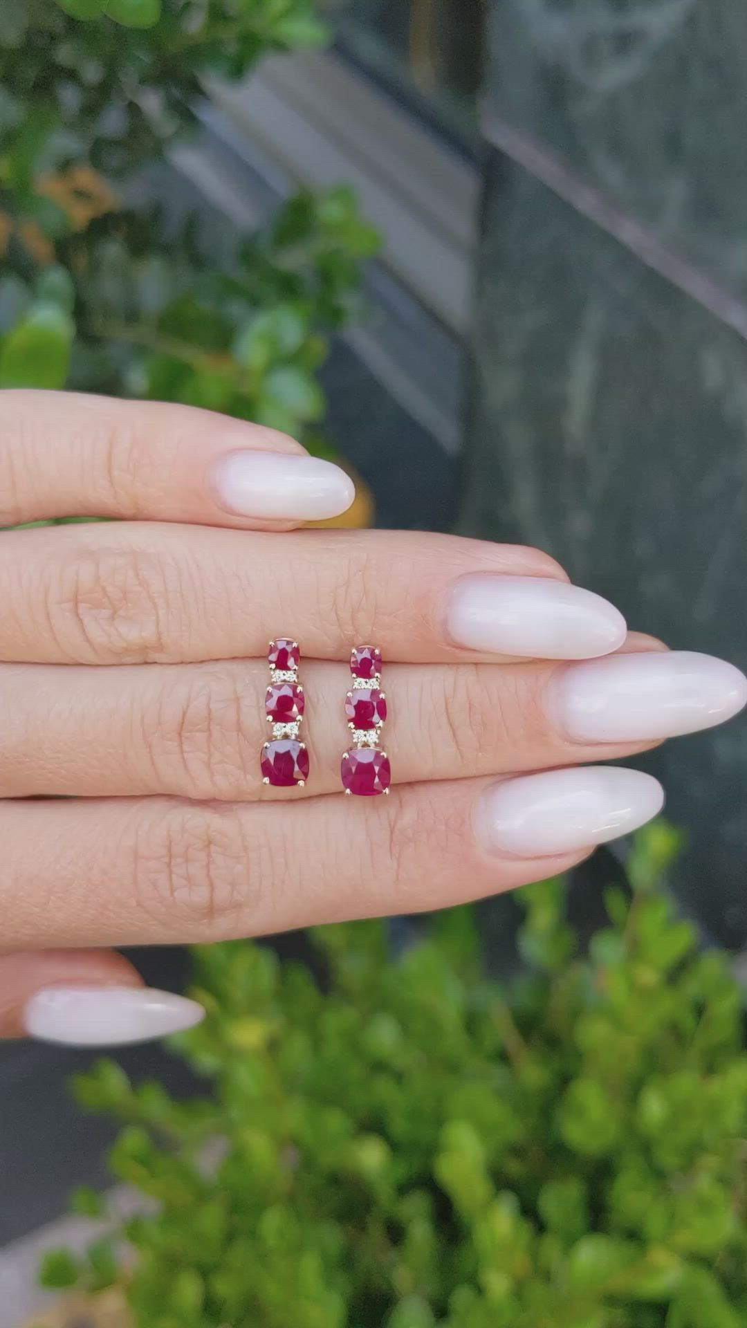2.16 Ct.Tw.Total Carat Weight Ruby and Natural Diamond Pave Earrings, 14K Yellow Gold Size Video