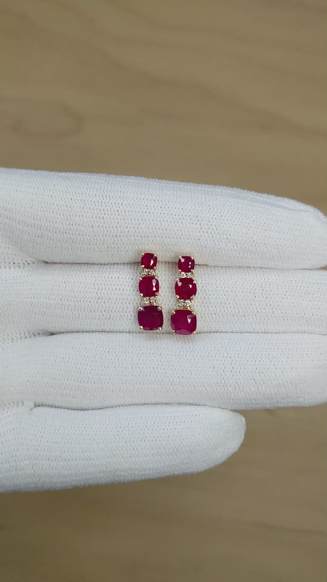 2.16 Ct.Tw.Total Carat Weight Ruby and Natural Diamond Pave Earrings, 14K Yellow Gold Size Video