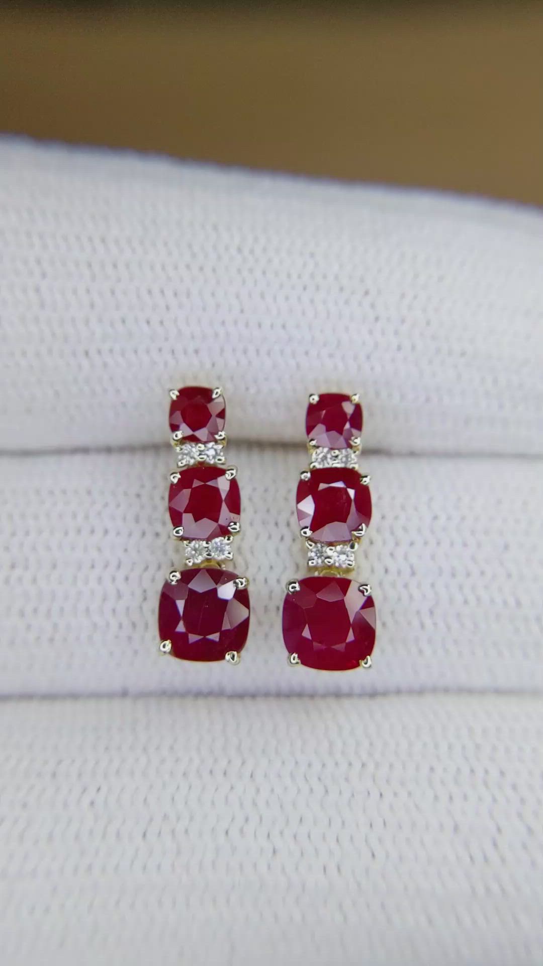 2.16 Ct.Tw.Total Carat Weight Ruby and Natural Diamond Pave Earrings, 14K Yellow Gold Size Video