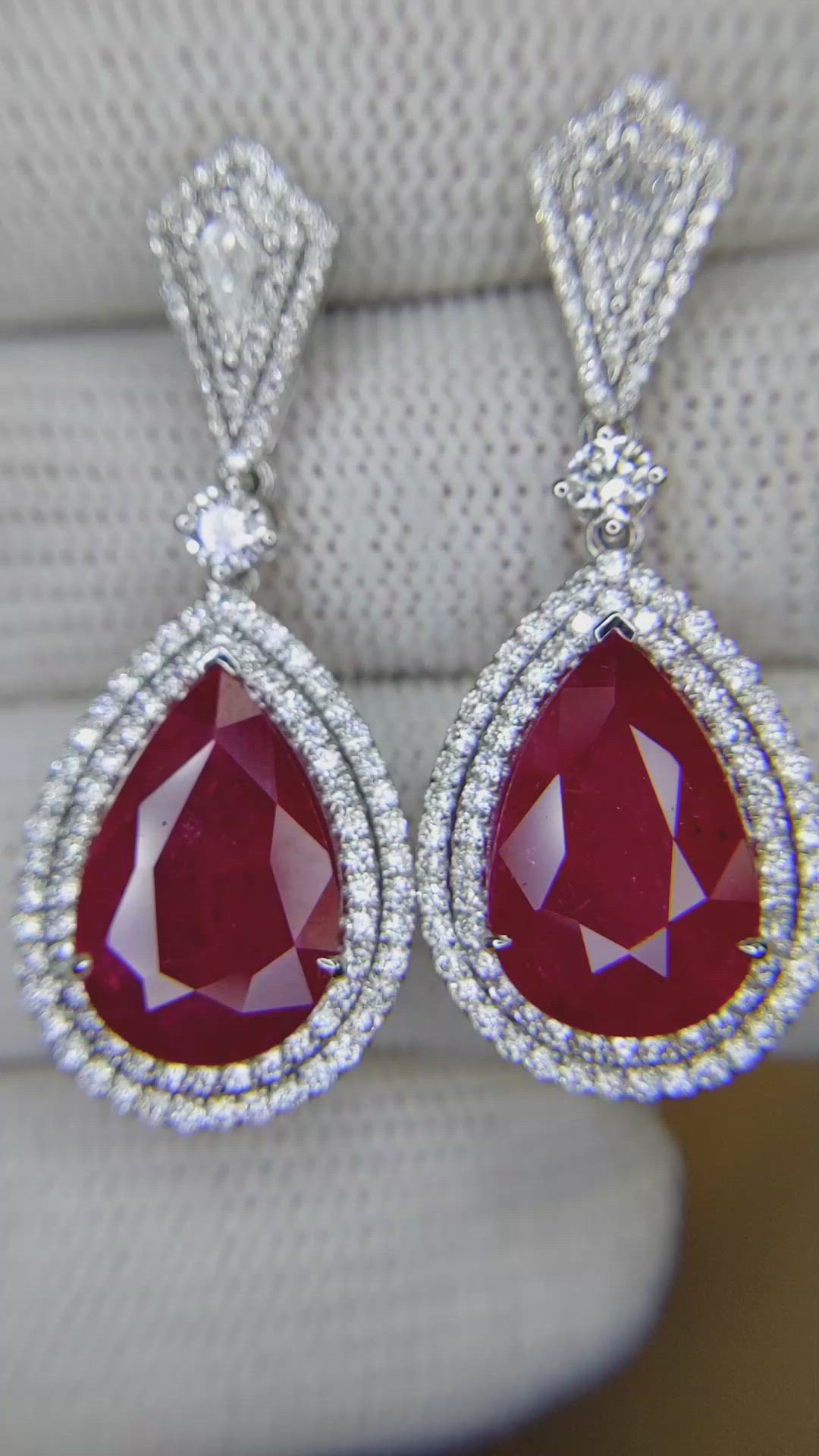 10.52&nbsp;Ct.Tw.Total Carat Weight Ruby and Yellow Natural Diamond Pave Earrings, 14K White Gold Size Video