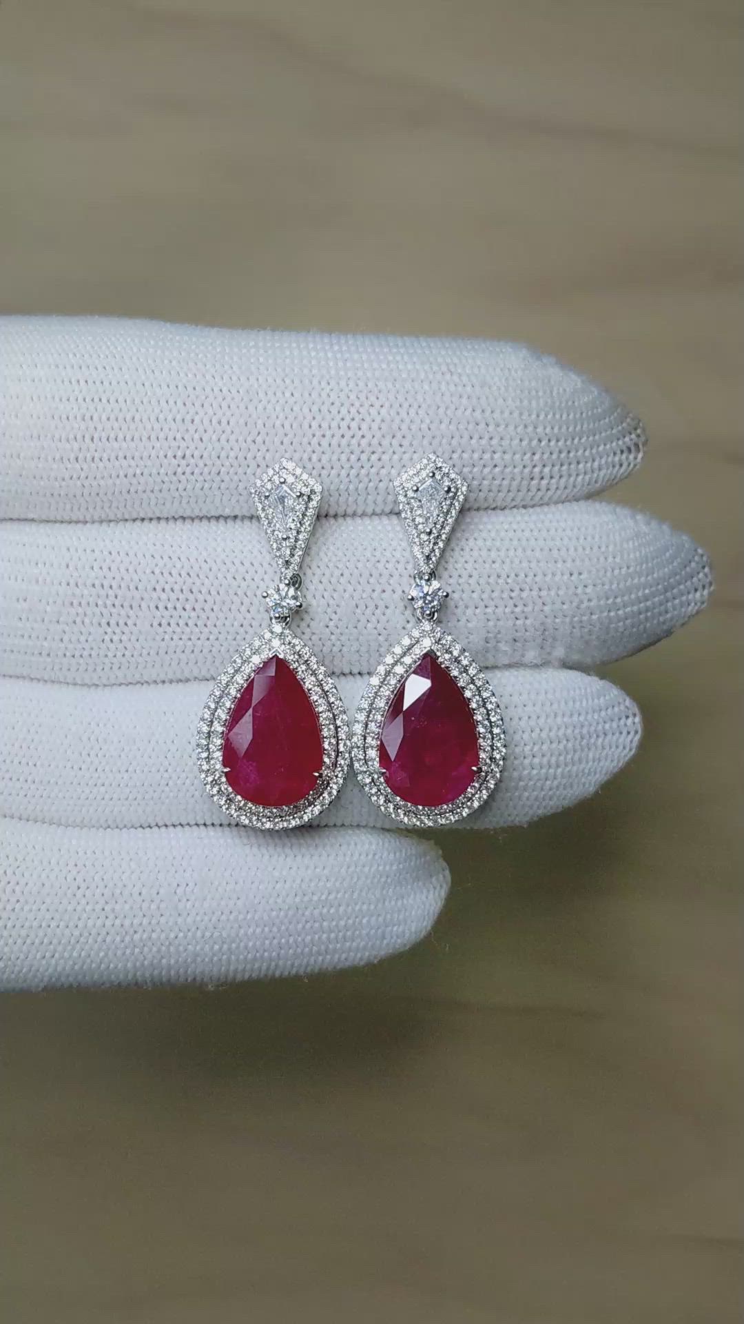 10.52&nbsp;Ct.Tw.Total Carat Weight Ruby and Yellow Natural Diamond Pave Earrings, 14K White Gold Size Video