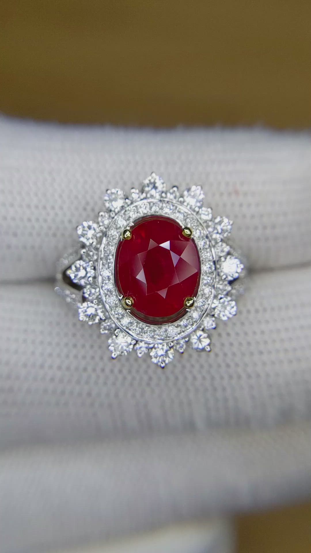 3.00 Ct. Ruby and Natural Diamond Pave Ring, 18K White Gold Size Video
