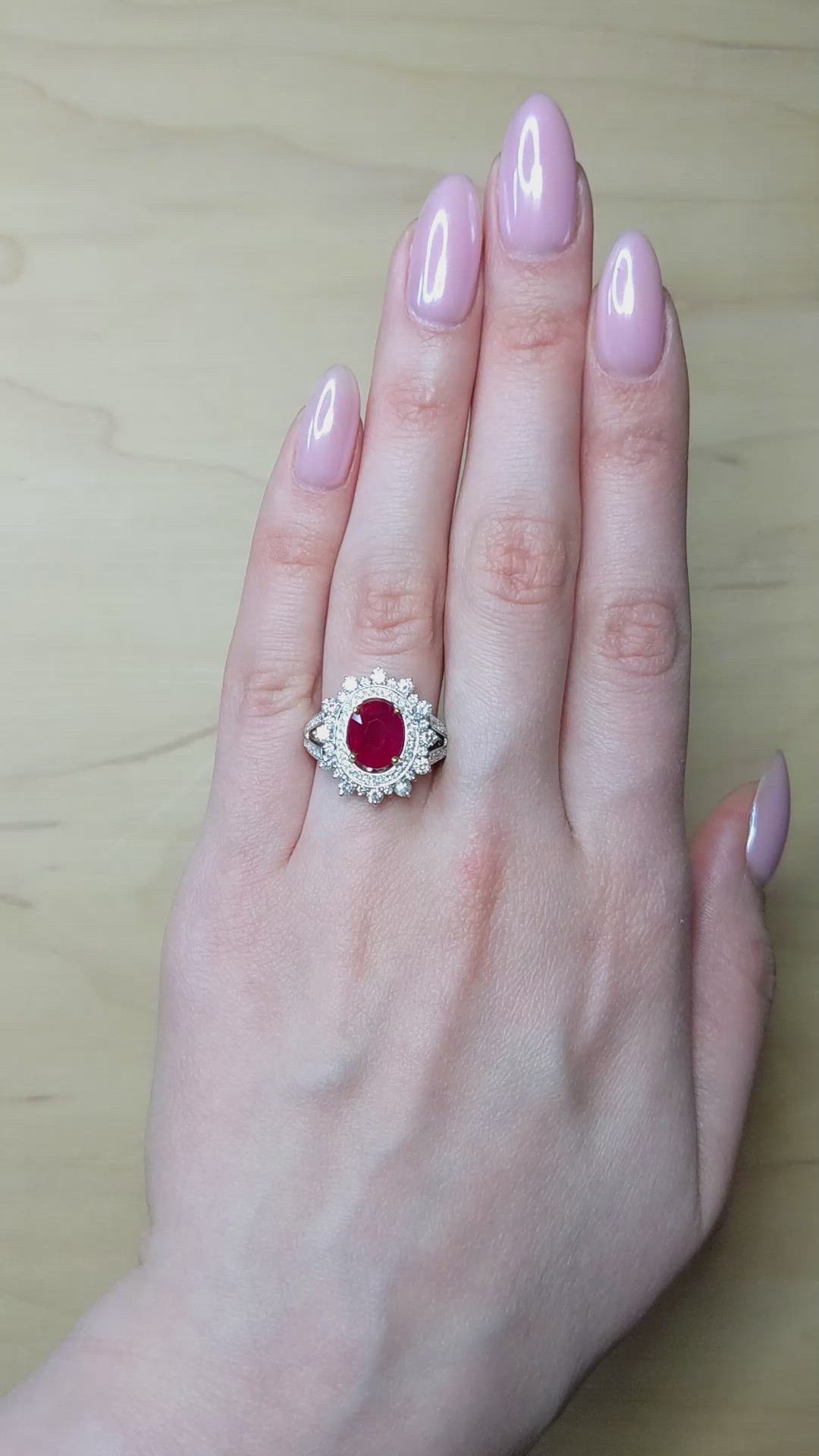 3.00 Ct. Ruby and Natural Diamond Pave Ring, 18K White Gold Size Video