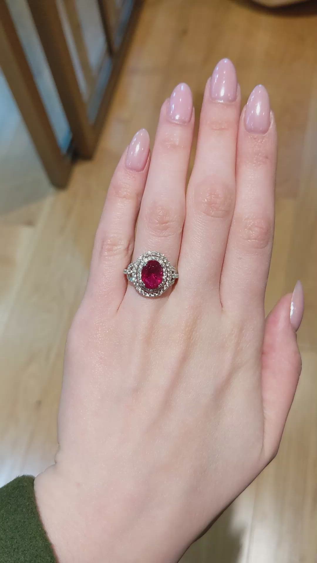 3.76 Ct. Ruby and Natural Diamond Pave Ring, 18K White Gold Size Video