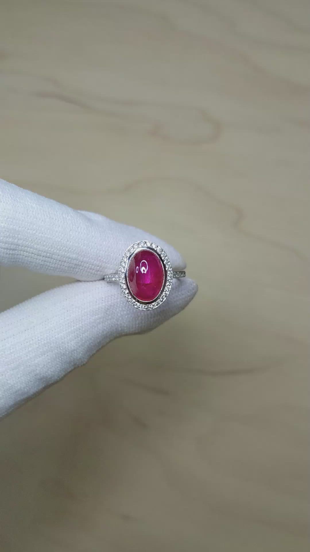 4.57 Ct. Ruby and Natural Diamond Pave Ring, Platinum 950 Size Video