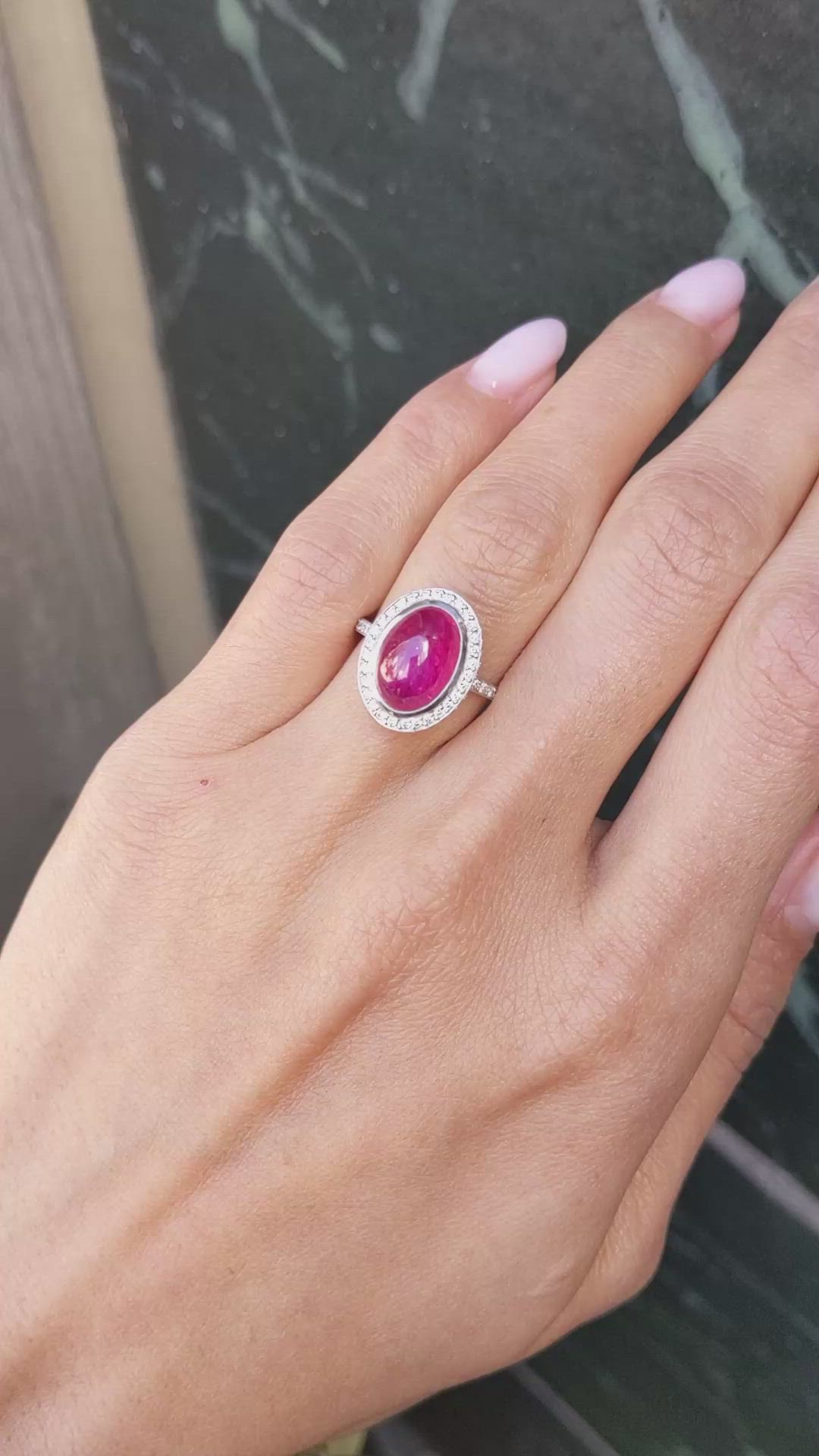 4.57 Ct. Ruby and Natural Diamond Pave Ring, Platinum 950 Size Video