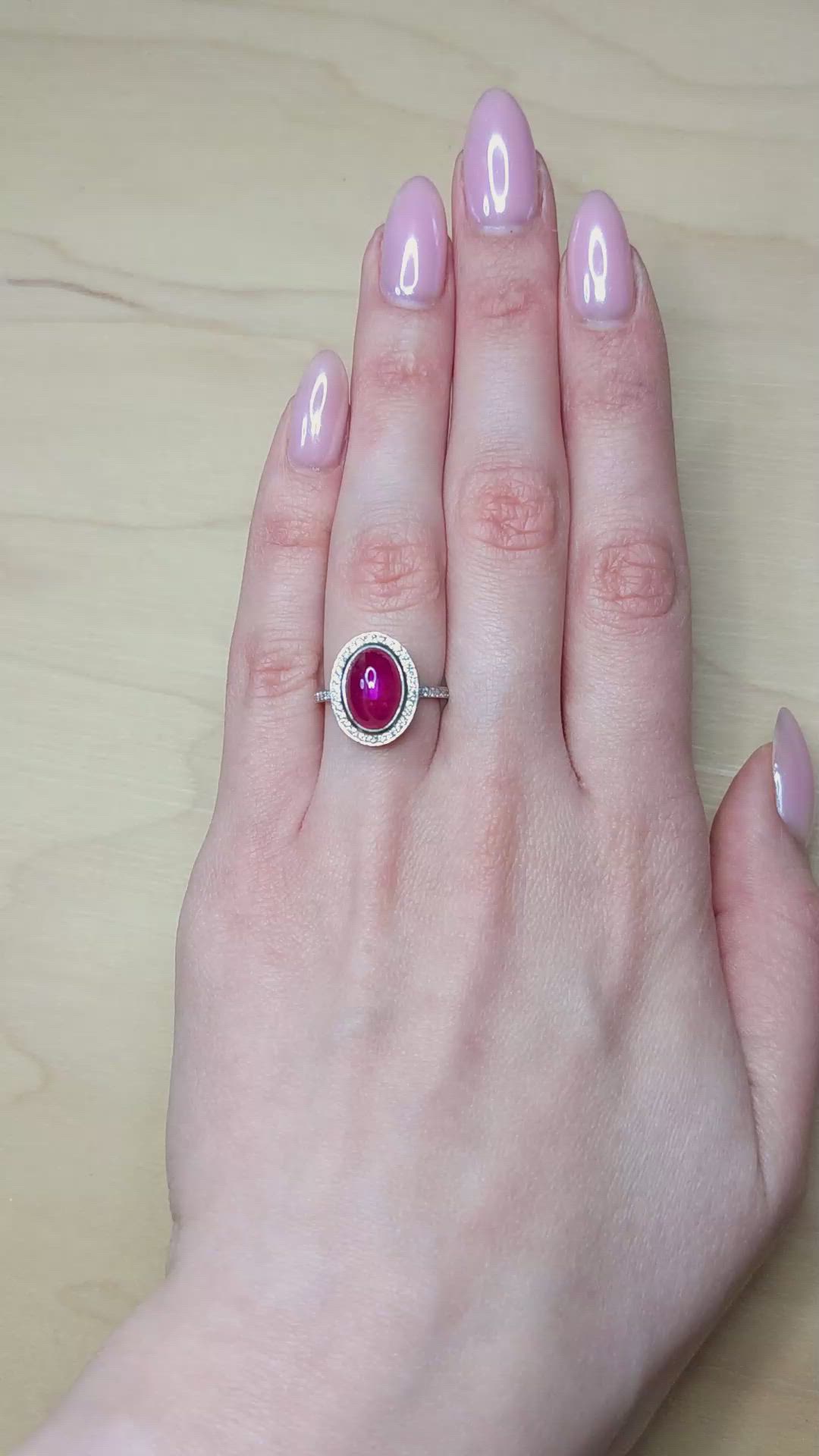 4.57 Ct. Ruby and Natural Diamond Pave Ring, Platinum 950 Size Video