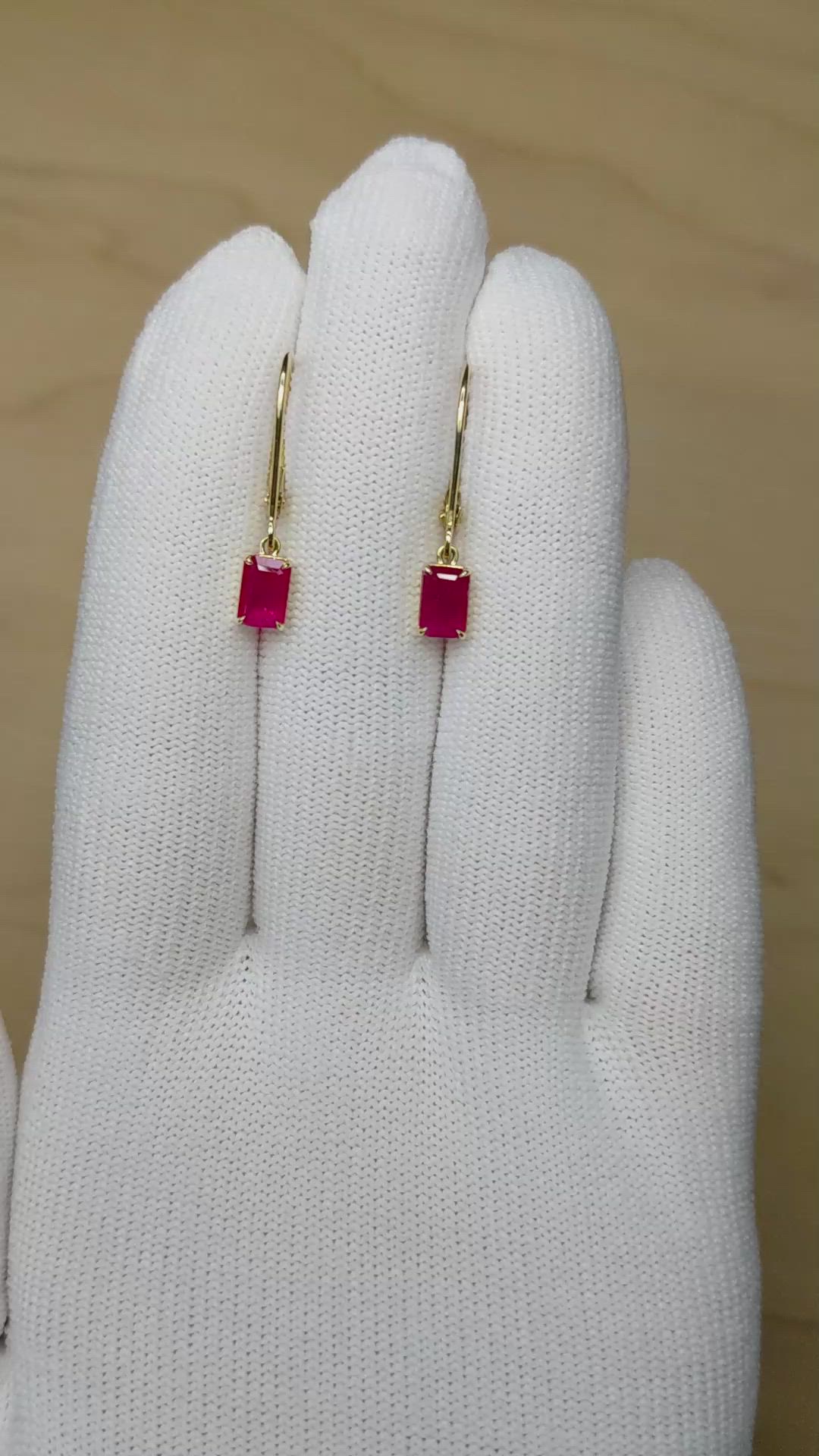 1.30&nbsp;Ct.Tw.Total Carat Weight Ruby Drops Earrings, 14K Yellow Gold Size Video