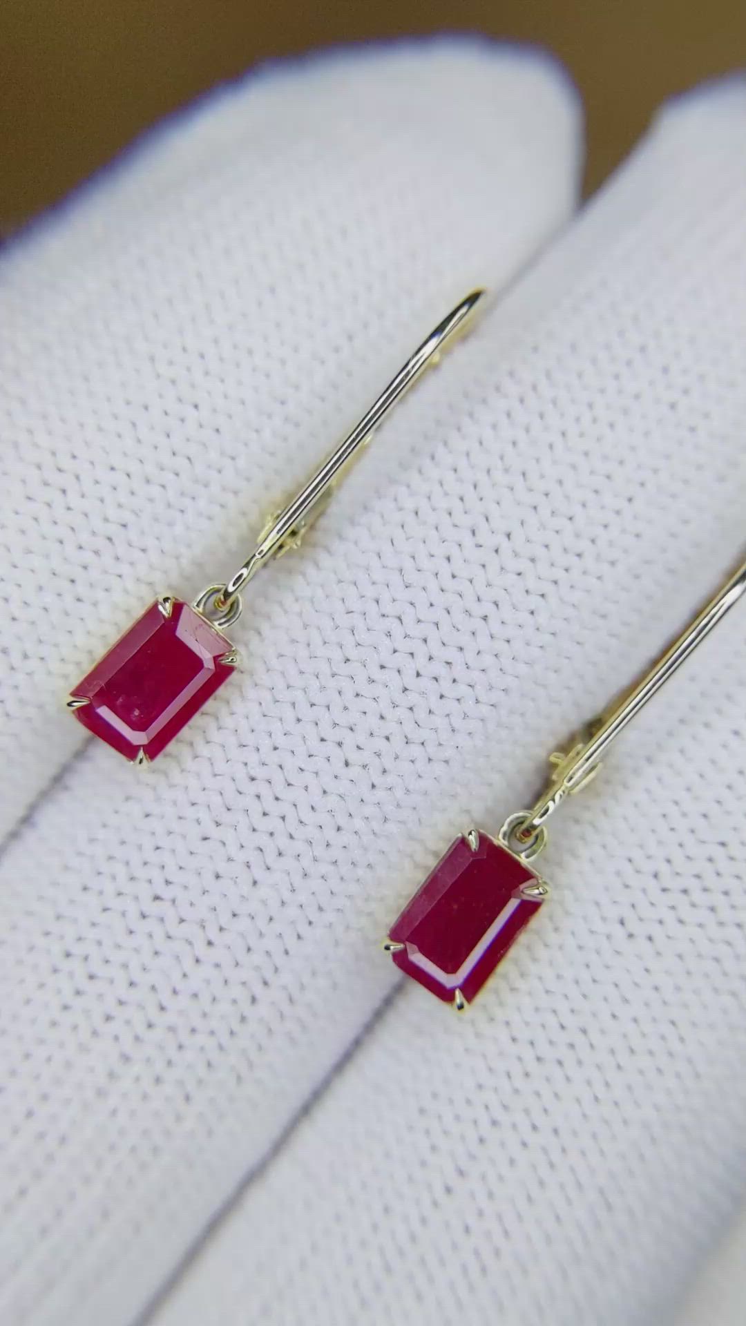 1.30&nbsp;Ct.Tw.Total Carat Weight Ruby Drops Earrings, 14K Yellow Gold Size Video