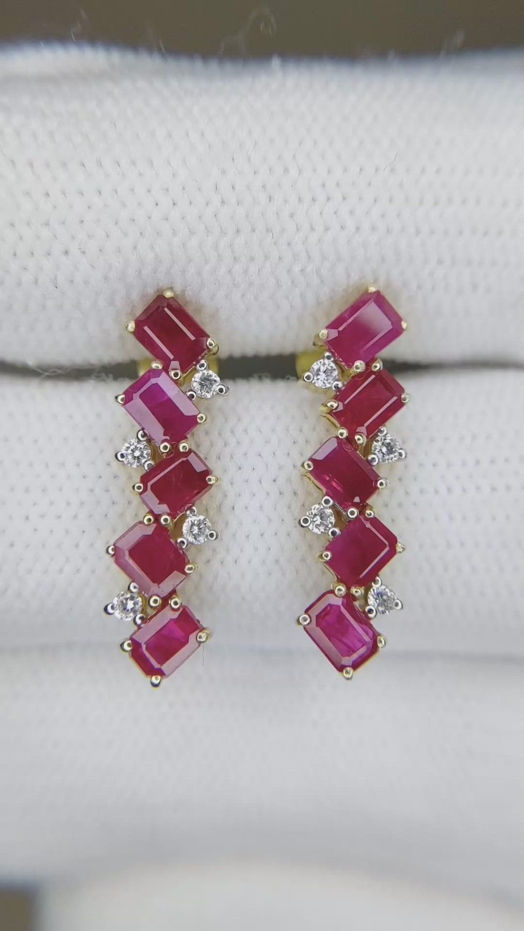 2.60 Ct.Tw.Total Carat Weight Pinkish Red Ruby and Natural Diamond Studs Earrings, 14K Yellow Gold Size Video