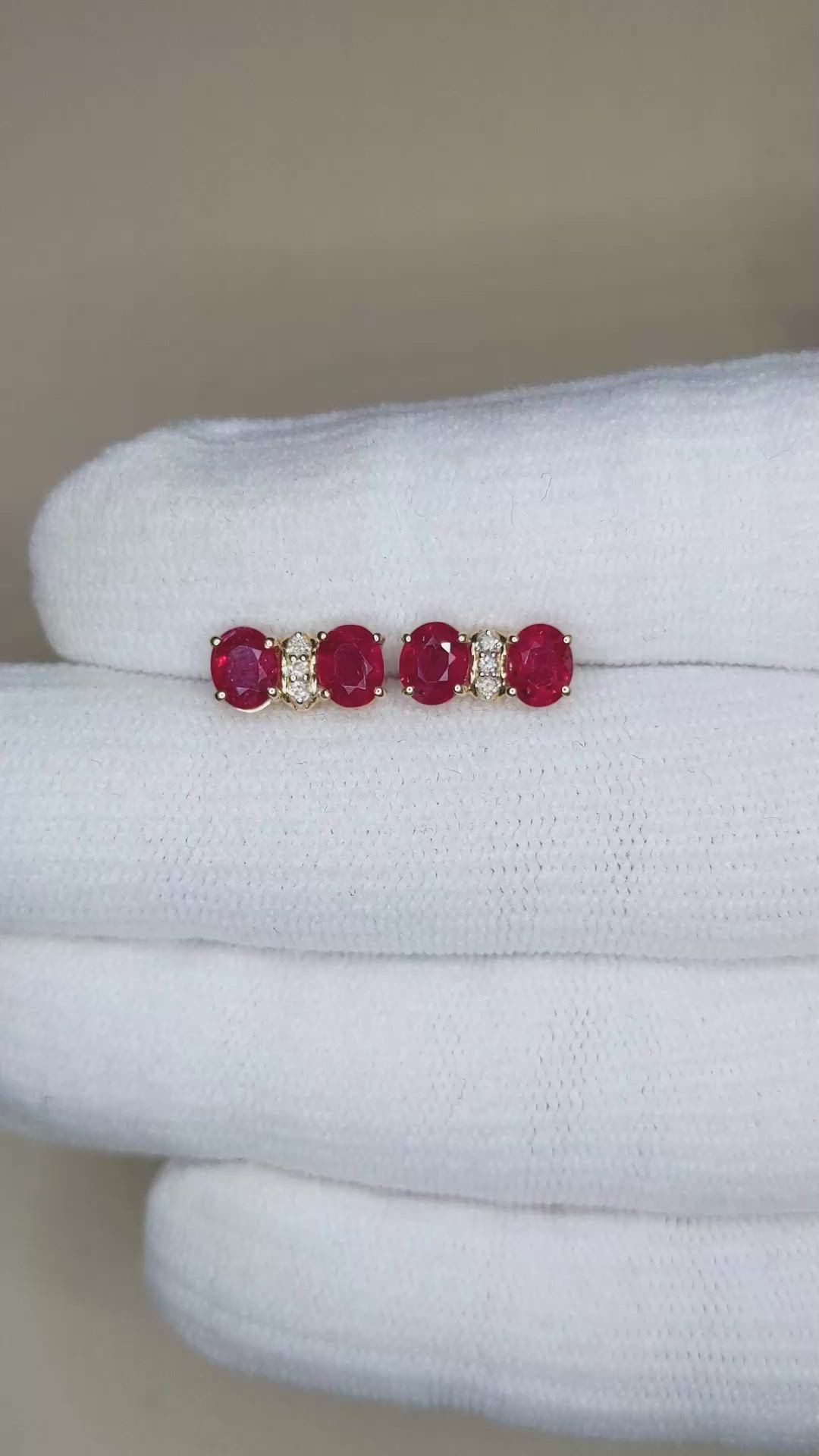 1.97&nbsp;Ct.Tw.Total Carat Weight Ruby and Natural Diamond Studs Earrings, 14K White Gold Size Video