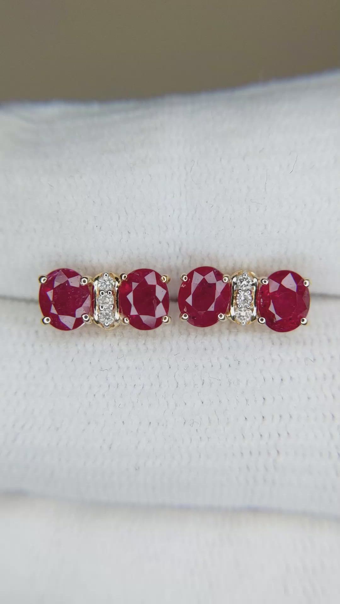 1.97&nbsp;Ct.Tw.Total Carat Weight Ruby and Natural Diamond Studs Earrings, 14K White Gold Size Video