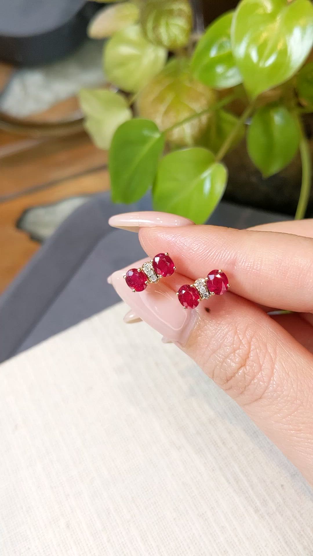 1.97&nbsp;Ct.Tw.Total Carat Weight Ruby and Natural Diamond Studs Earrings, 14K White Gold Size Video