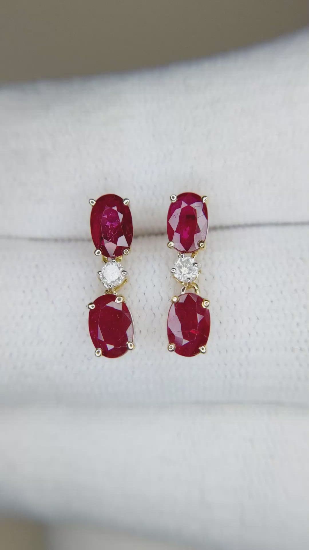 1.67 Ct.Tw.Total Carat Weight Ruby and Natural Diamond Studs Earrings, 14K Yellow Gold Size Video