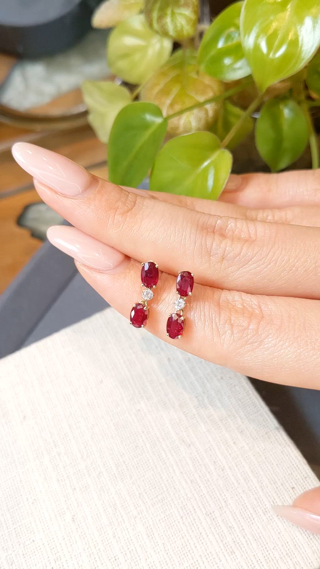1.67 Ct.Tw.Total Carat Weight Ruby and Natural Diamond Studs Earrings, 14K Yellow Gold Size Video