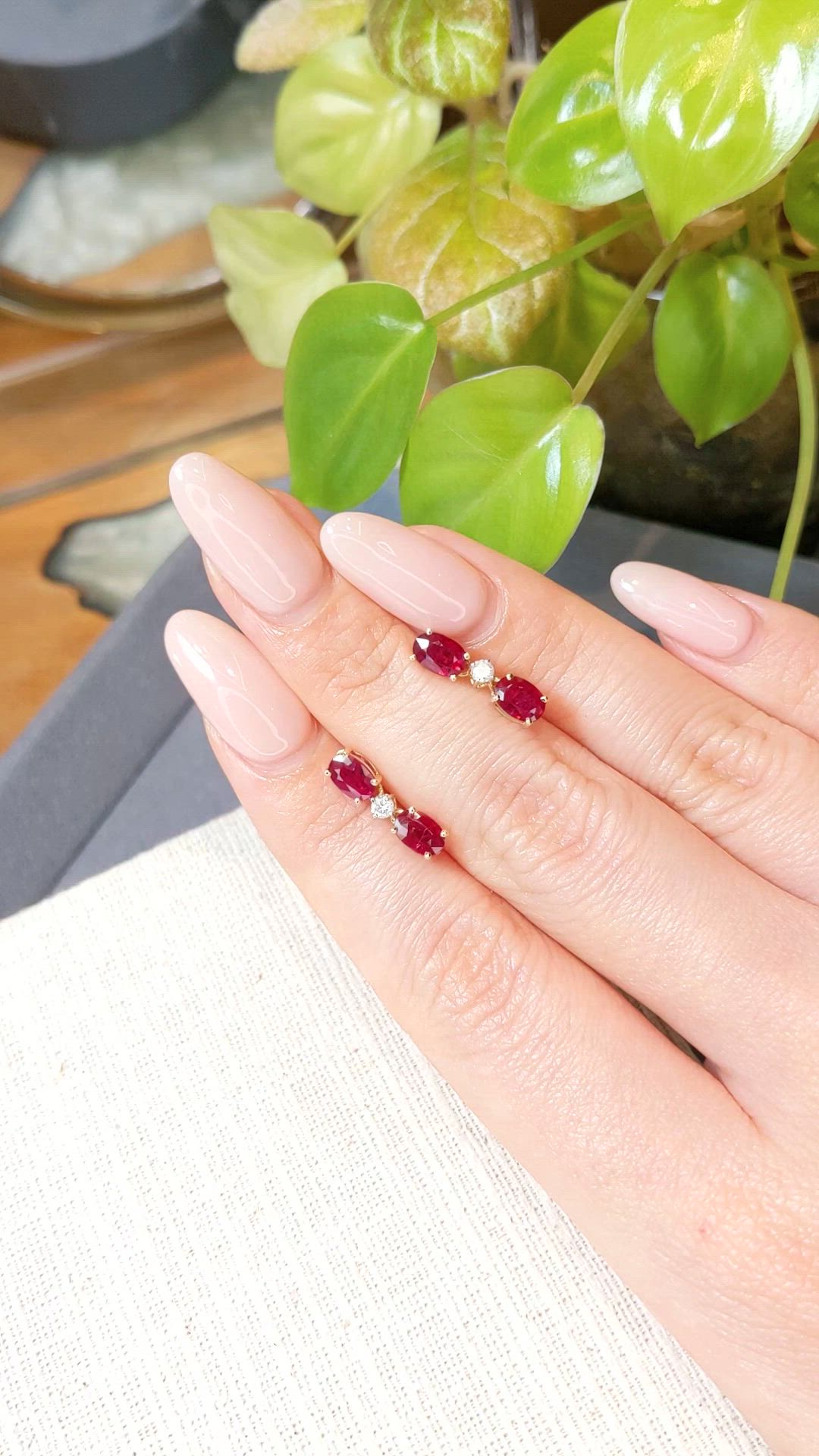 1.67 Ct.Tw.Total Carat Weight Ruby and Natural Diamond Studs Earrings, 14K Yellow Gold Size Video