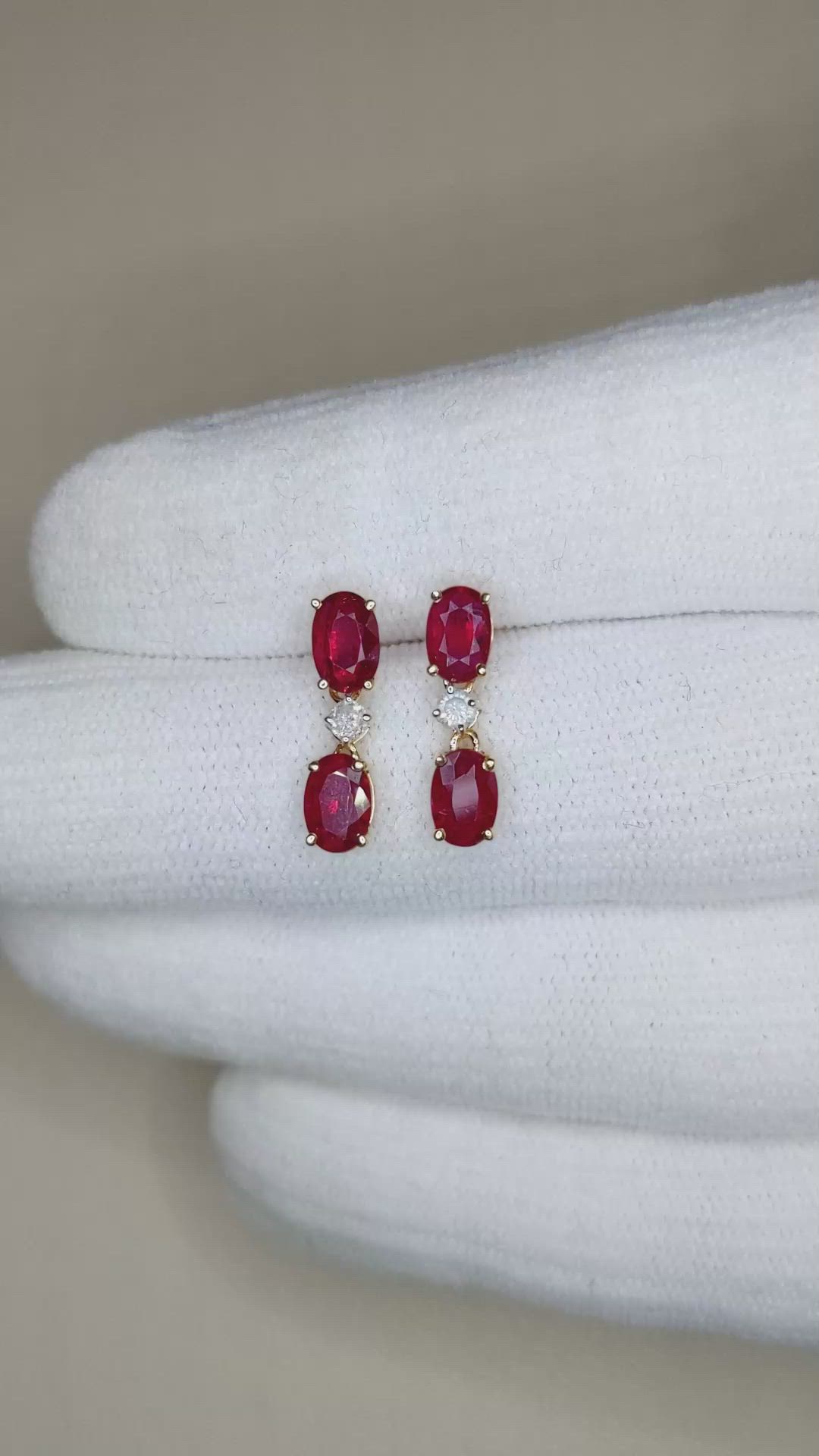 1.67 Ct.Tw.Total Carat Weight Ruby and Natural Diamond Studs Earrings, 14K Yellow Gold Size Video