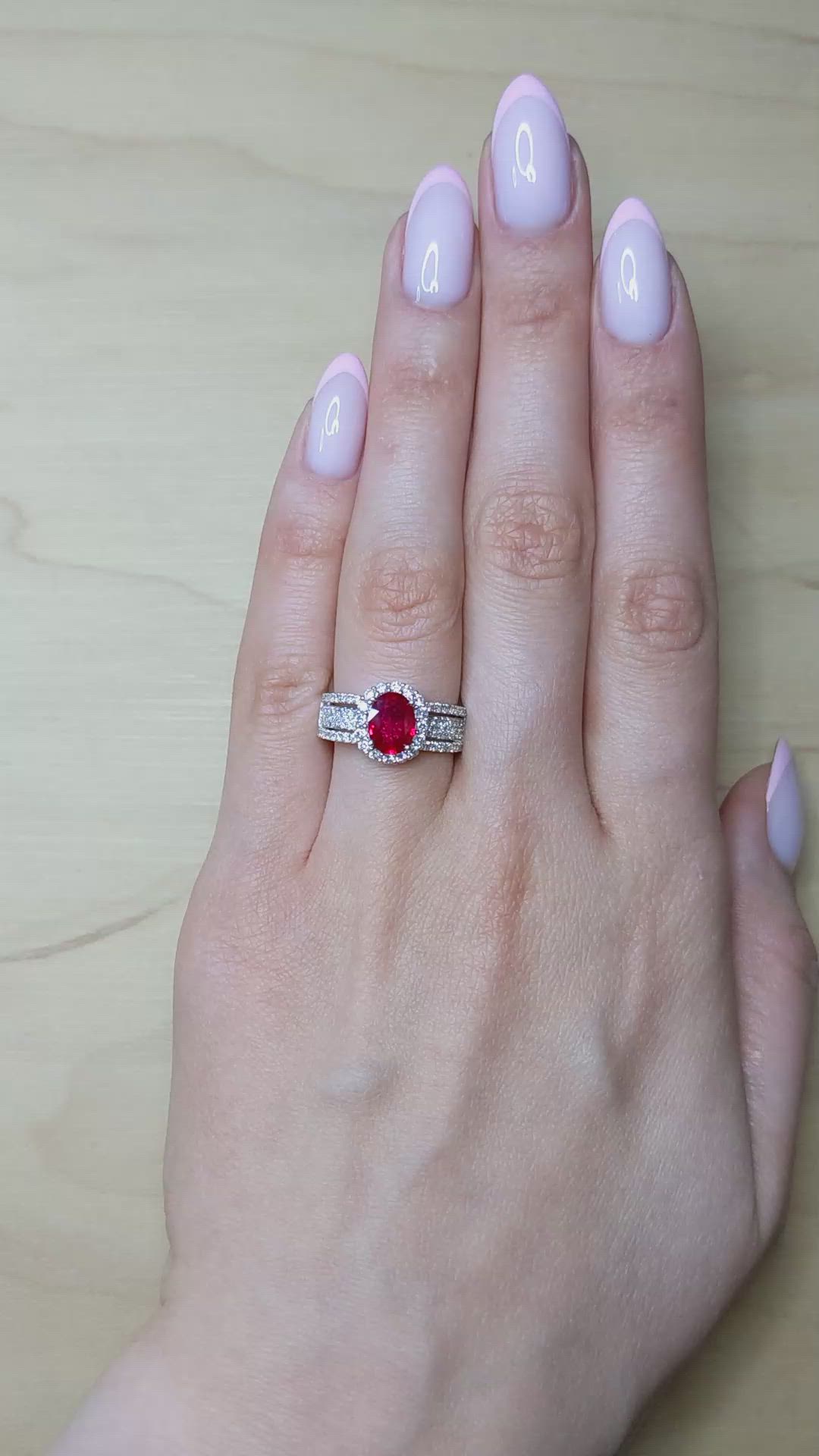 1.43 Ct. Ruby and Natural Diamond Pave Ring, 18K White Gold Size Video