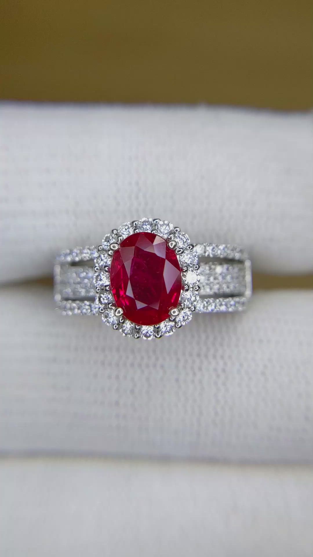 1.43 Ct. Ruby and Natural Diamond Pave Ring, 18K White Gold Size Video
