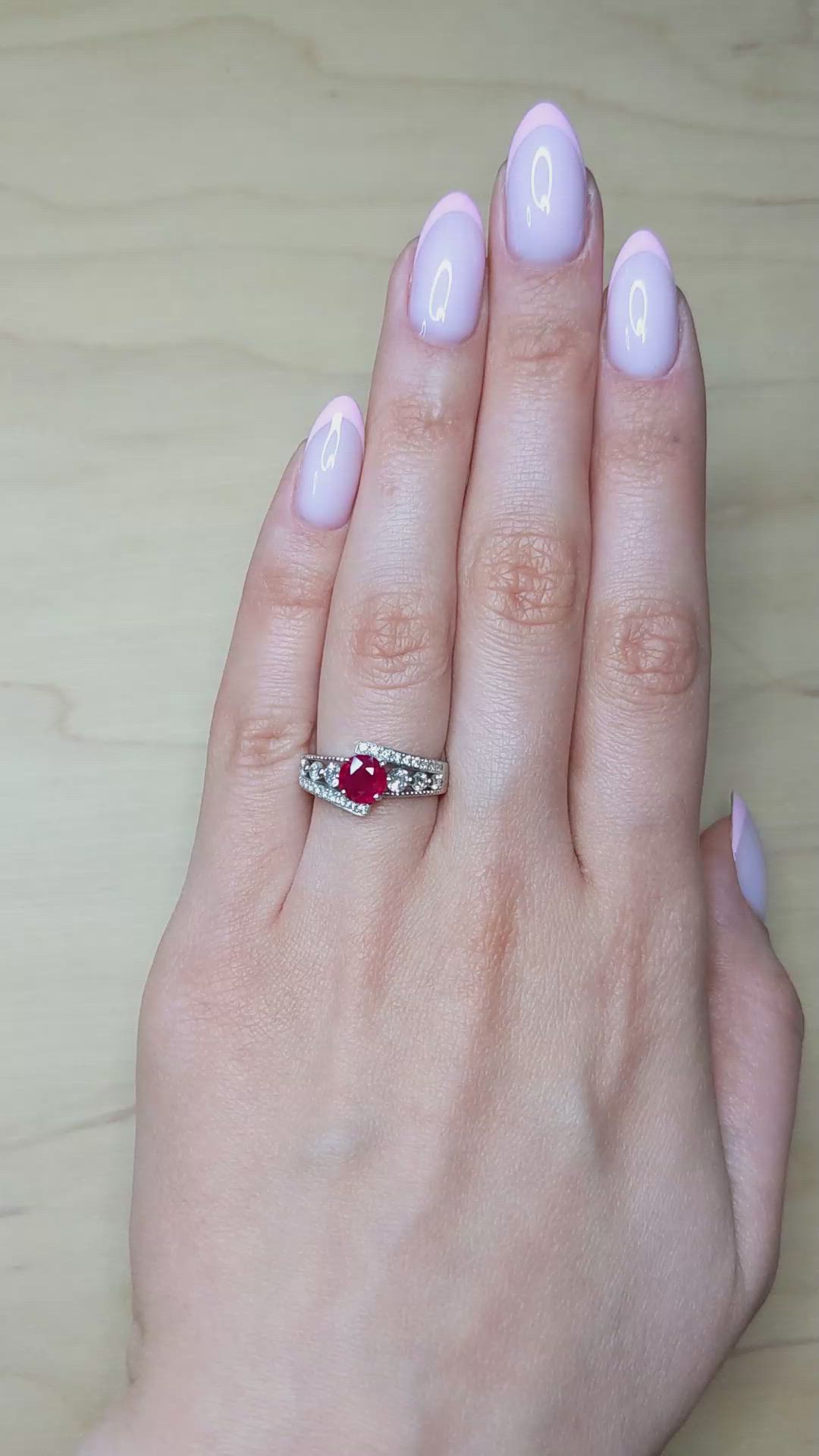 0.98 Ct. Ruby and Natural Diamond Pave Ring, Platinum 950 Size Video