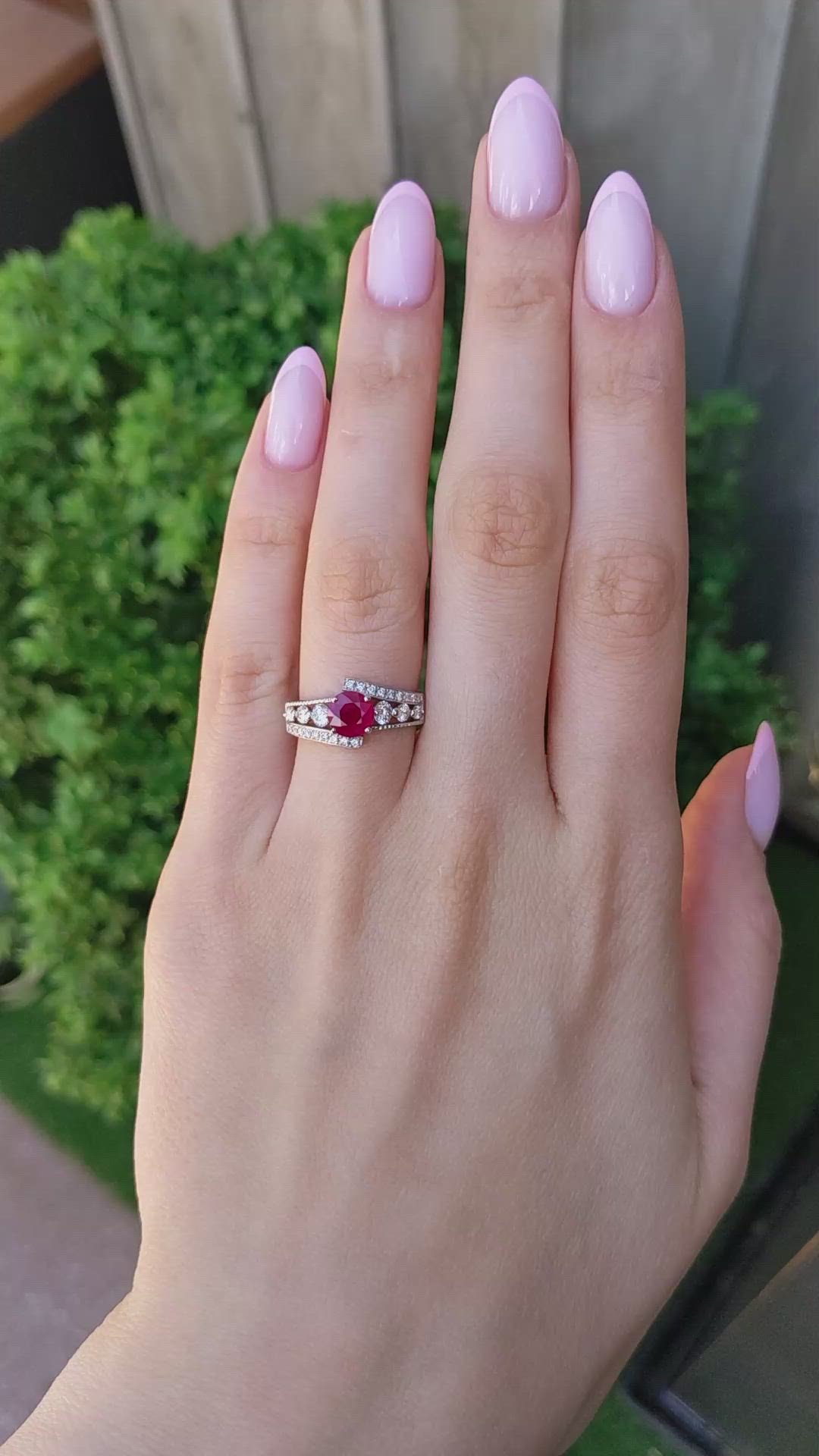 0.98 Ct. Ruby and Natural Diamond Pave Ring, Platinum 950 Size Video