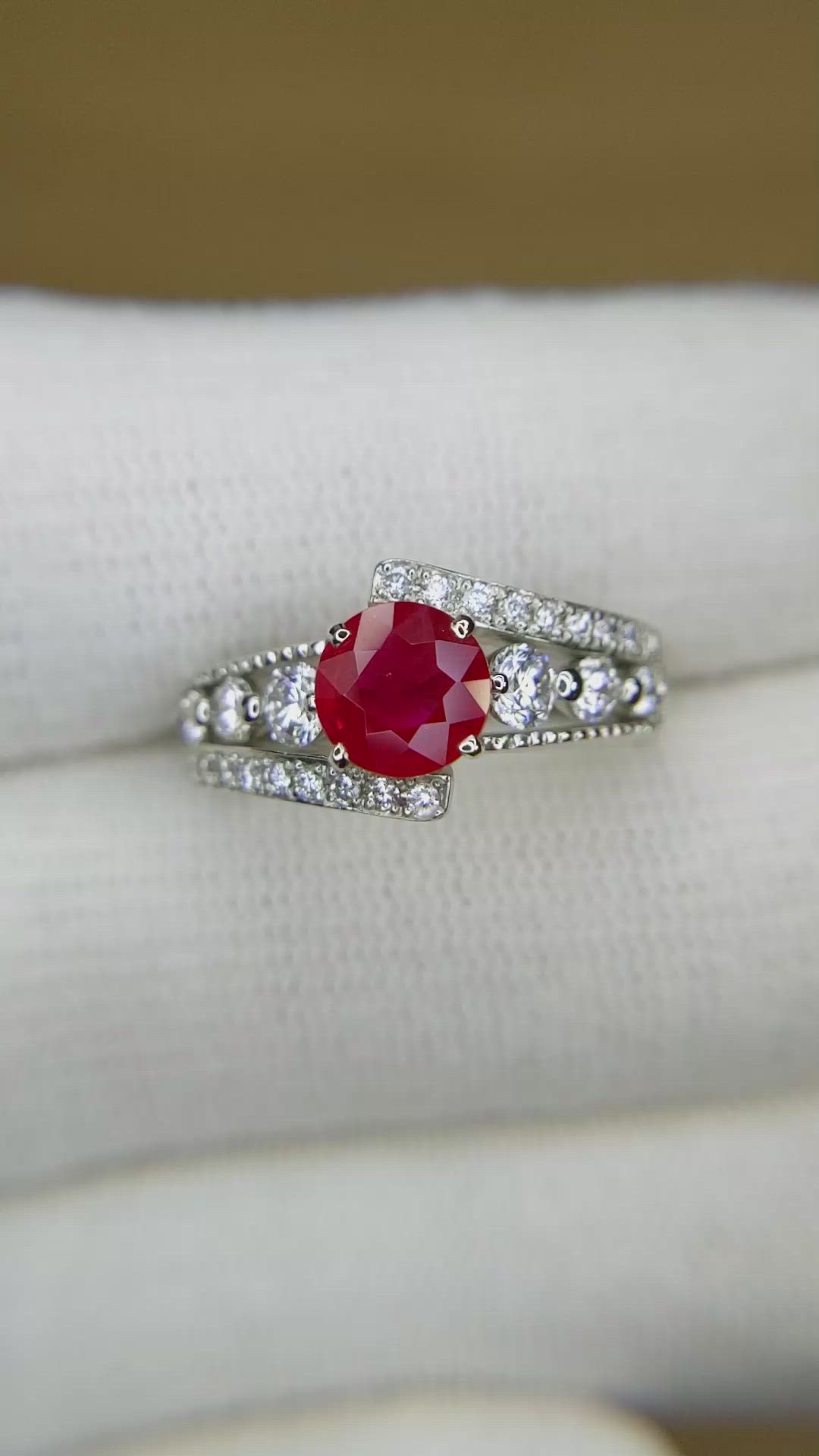 0.98 Ct. Ruby and Natural Diamond Pave Ring, Platinum 950 Size Video