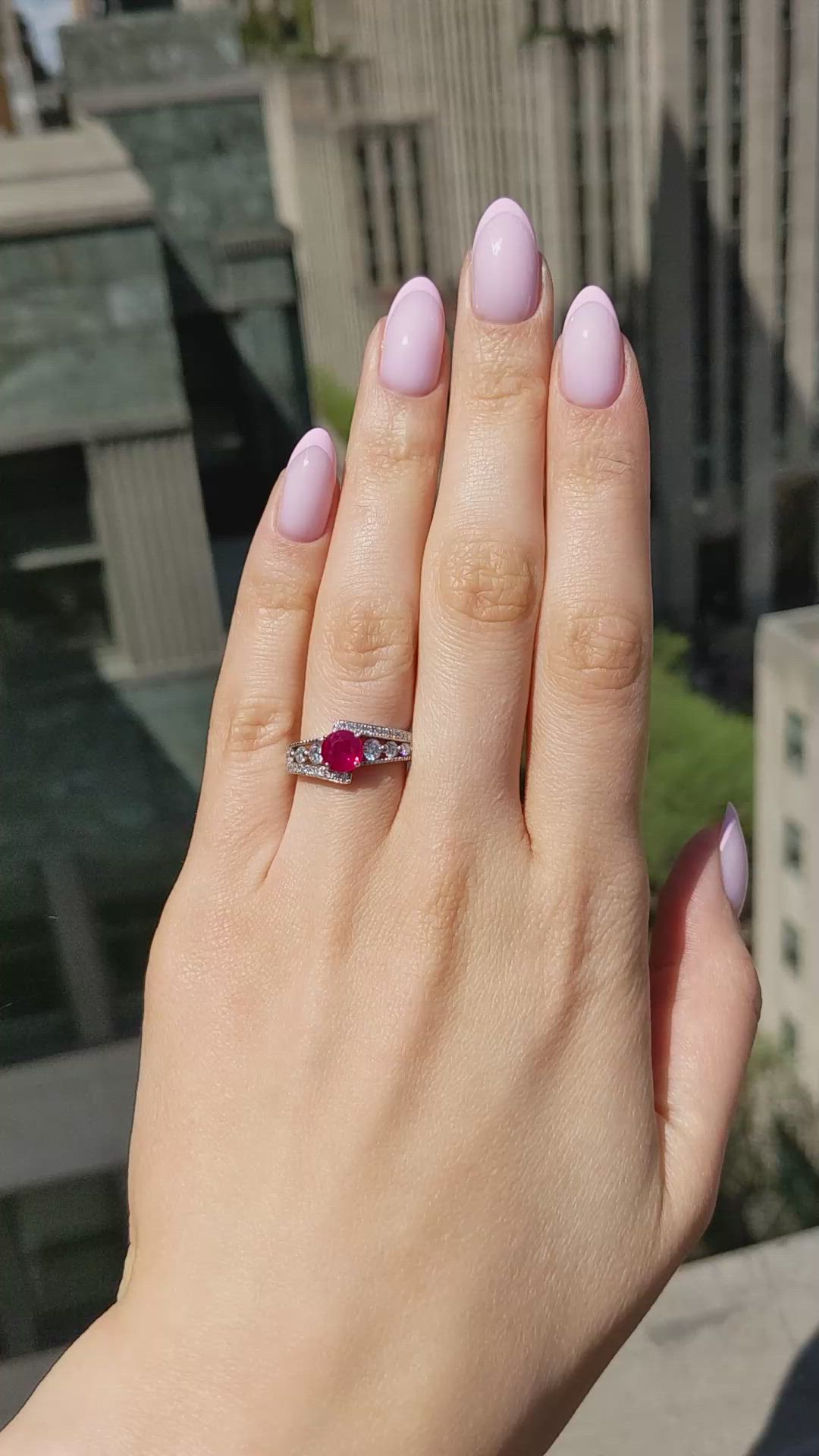 0.98 Ct. Ruby and Natural Diamond Pave Ring, Platinum 950 Size Video