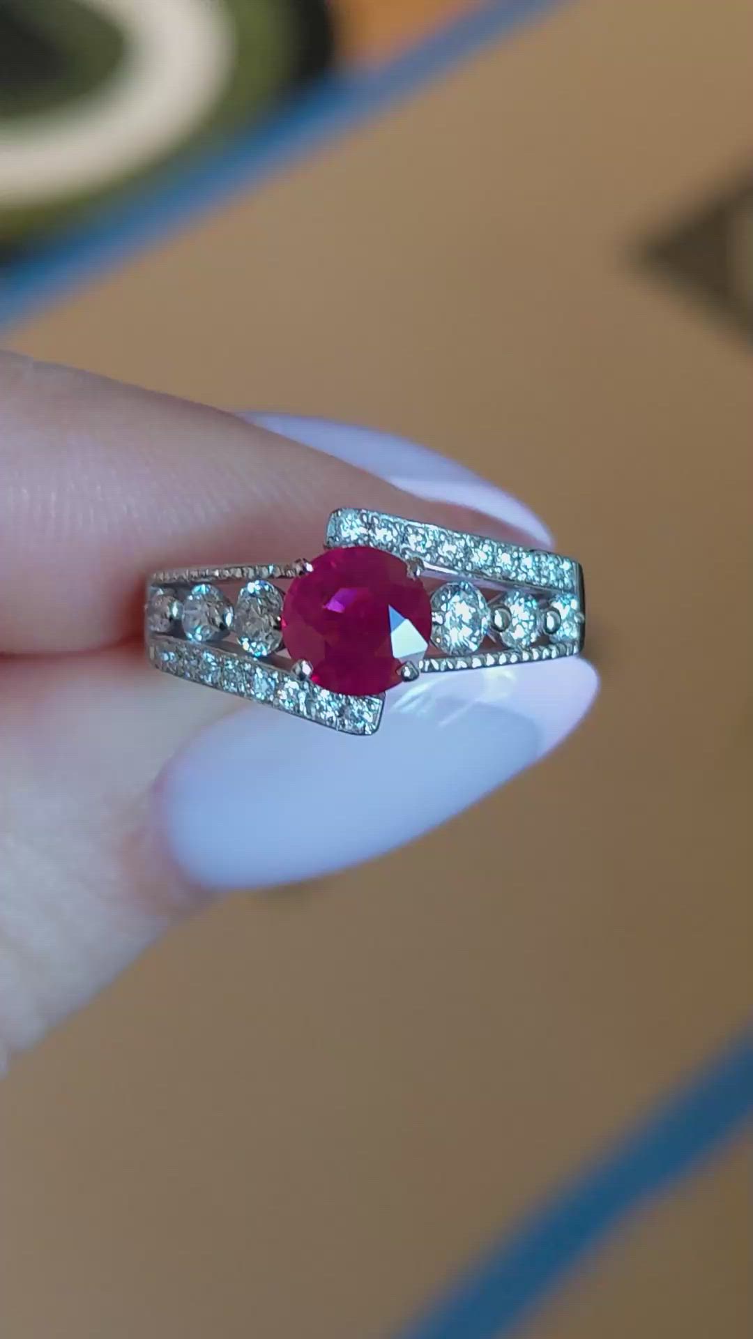 0.98 Ct. Ruby and Natural Diamond Pave Ring, Platinum 950 Size Video