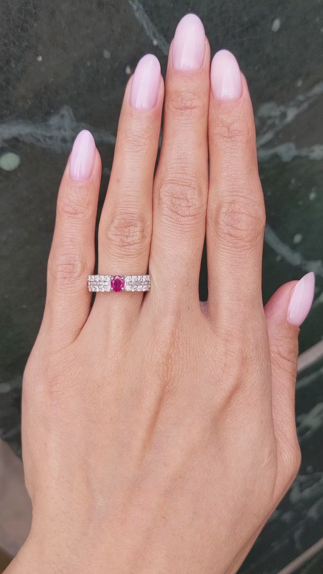 0.43 Ct. Purplish Red Ruby and Natural Diamond Pave Ring, Platinum 950 Size Video